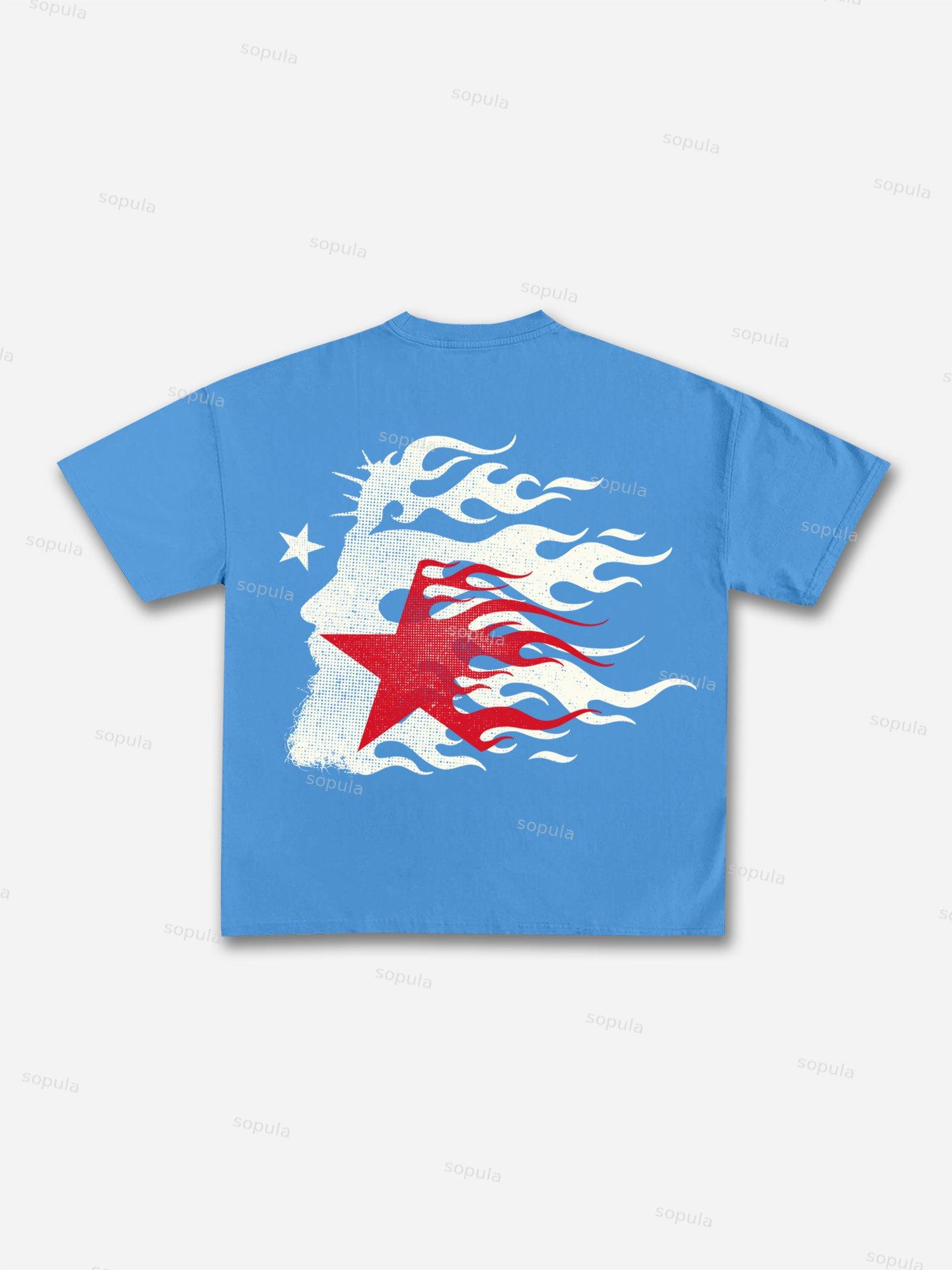 Flame Jesus God Silhouette Network Vintage Graphic Cotton T-shirt Product Image