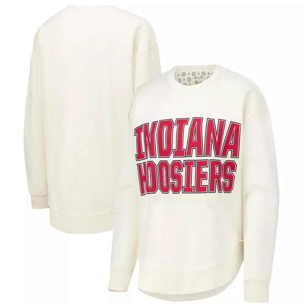Women's Pressbox Cream Indiana Hoosiers Poncho Fleece Crew Sweatshirt,  Product Image