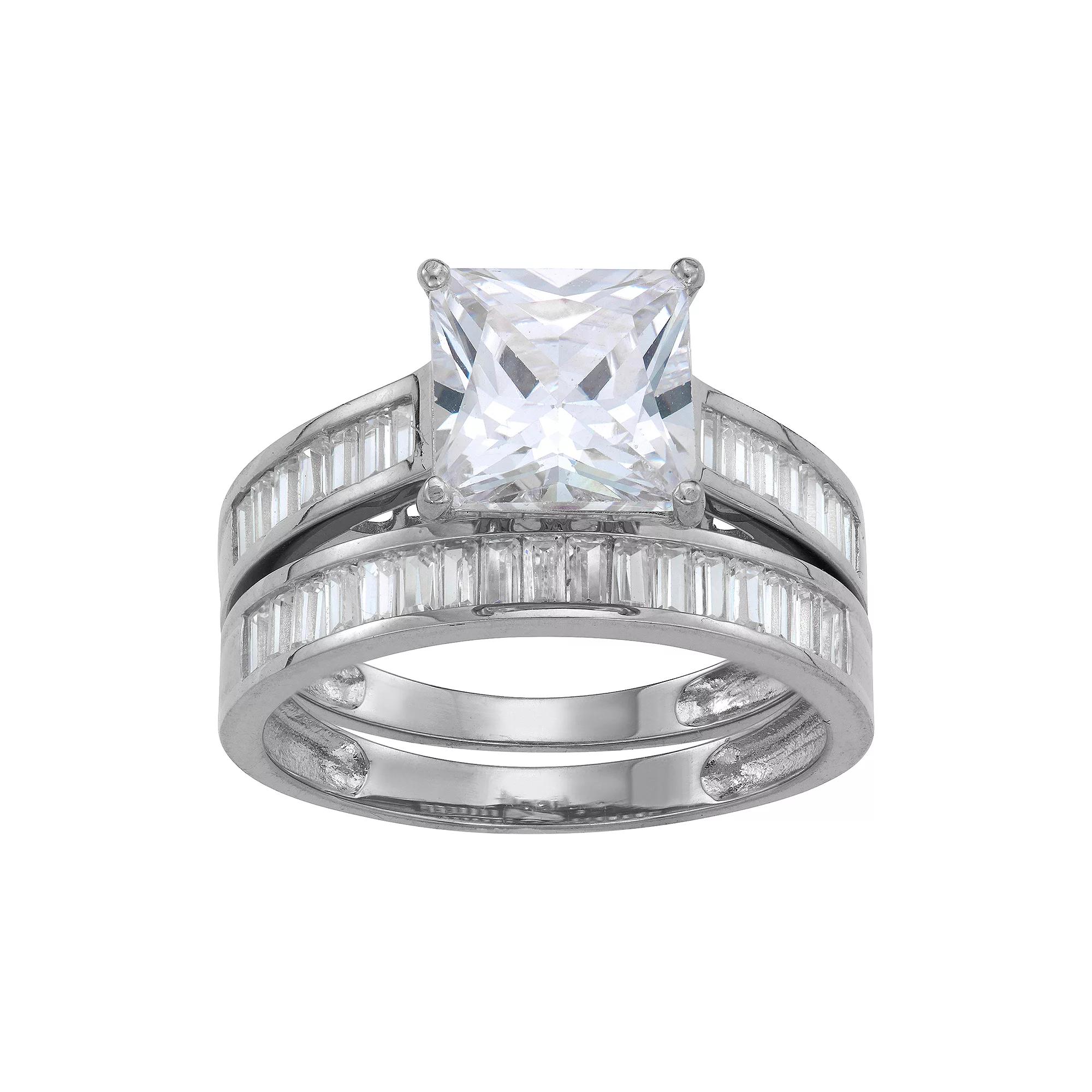 Designs by Gioelli 10k Gold Cubic Zirconia Baguette Bridal Ring Set, Women's, White Product Image