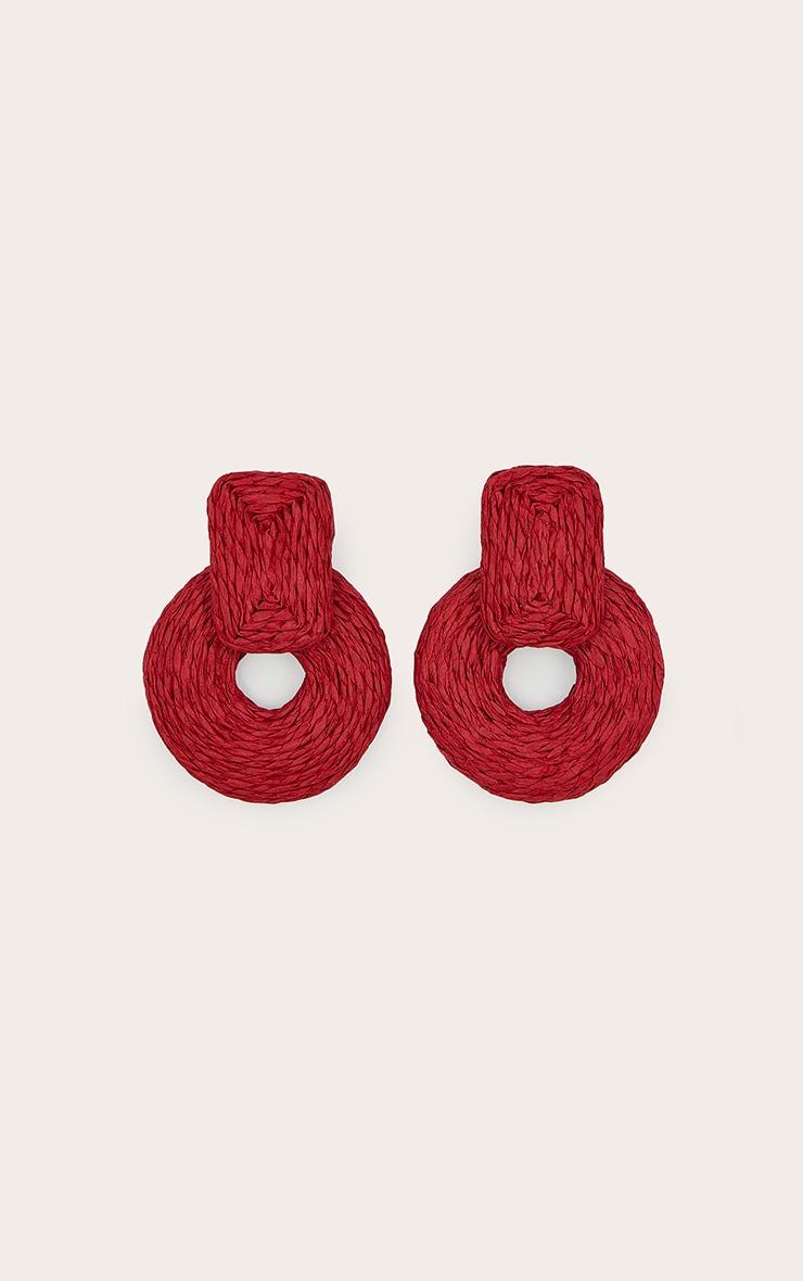 Bright Red Raffia Door Knocker Earrings Product Image