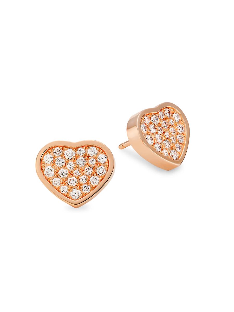 Womens Happy Heart 18K & Diamond Studs Product Image