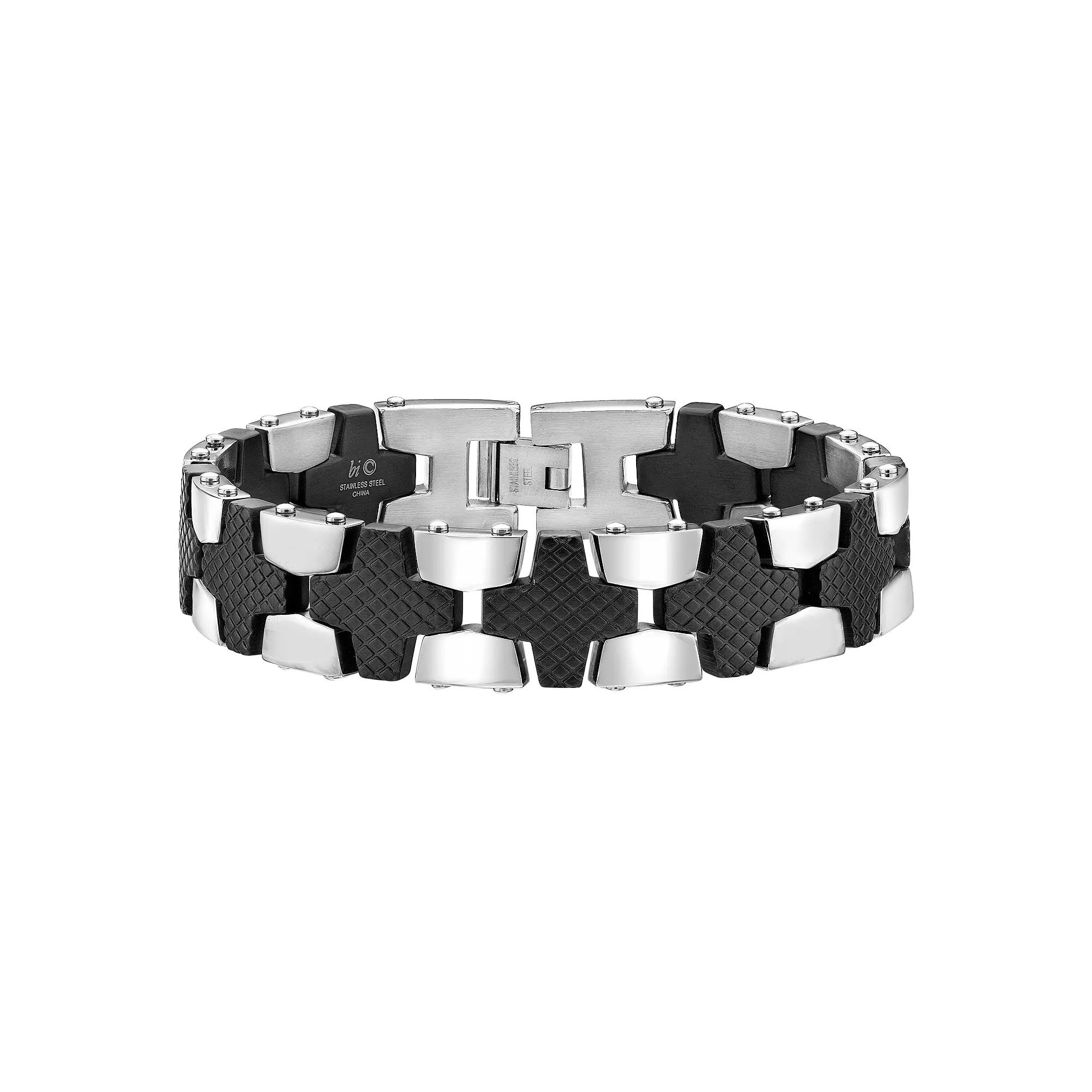 Men's LYNX Stainless Steel Black Carbon Fiber Bracelet, Size: 8.5" Product Image