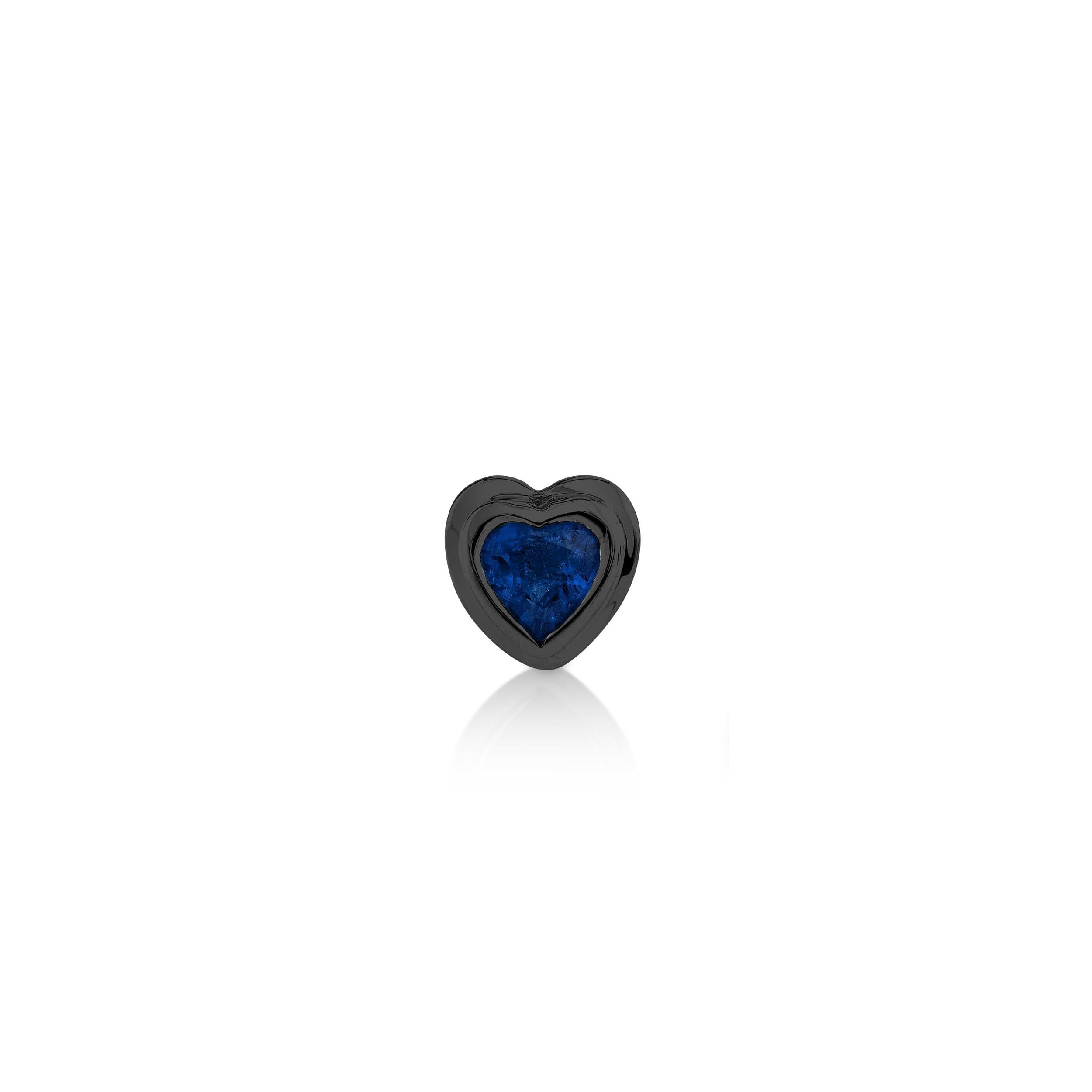 SINGLE BLUE SAPPHIRE BEZEL HEART STUD Product Image