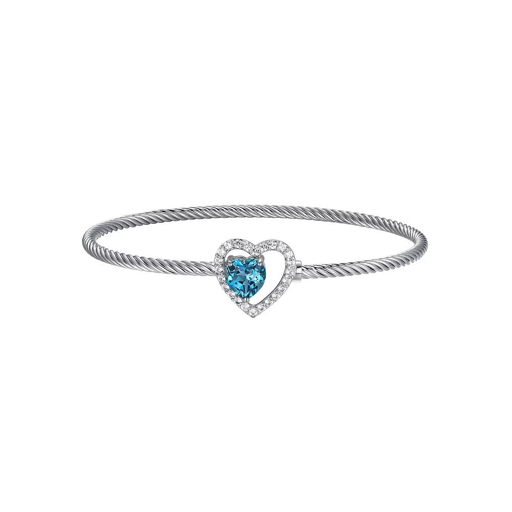 Sterling Silver London Blue Topaz & Lab-Created White Sapphire Heart Cuff Bracelet, Women's, Size: 7.25" Product Image