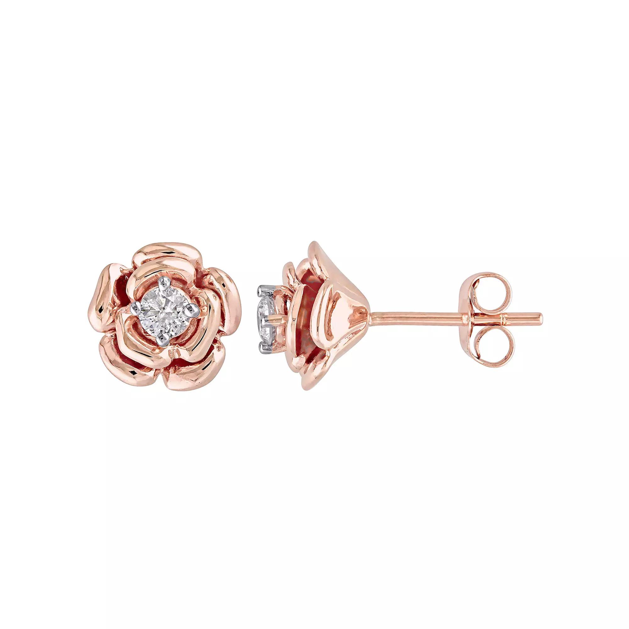 Stella Grace 10k Rose Gold 1/5 Carat T.W Diamond Floral Stud Earrings, Women's, 10k Pink Product Image