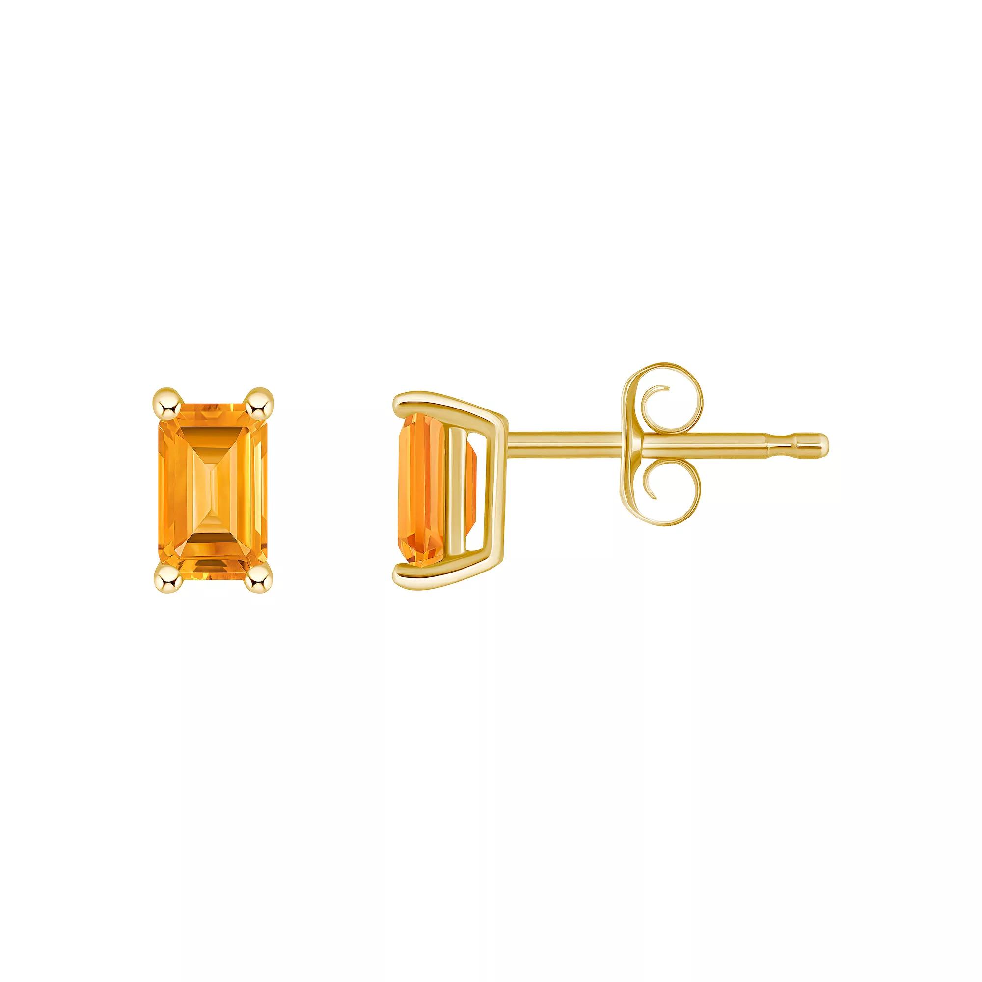14k Gold Emerald Cut Birthstone Stud Earrings, Women's, Citrine Nov Product Image