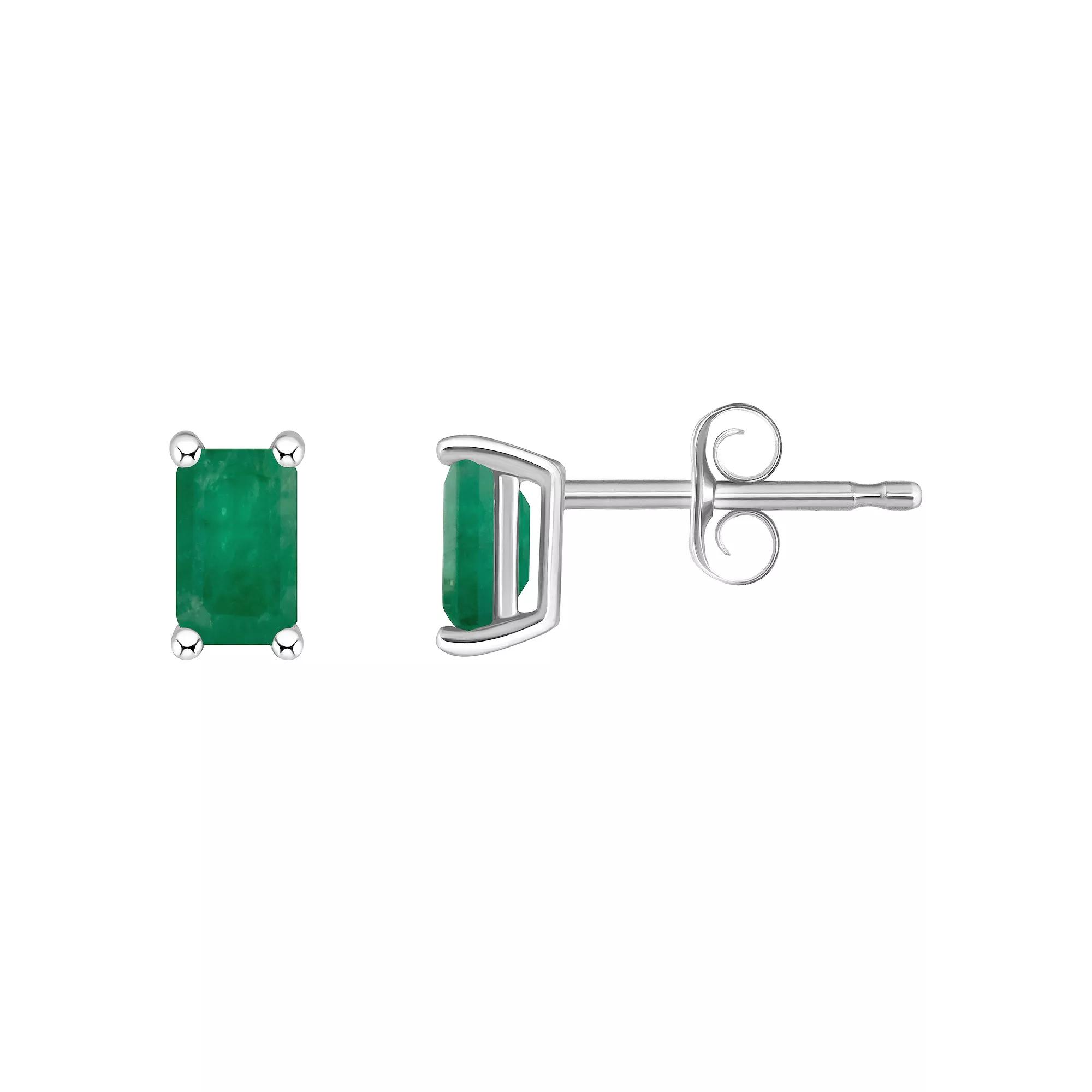 Celebration Gems 14k White Gold Emerald Cut Birthstone Stud Earrings, Women's, Blue Sep Product Image