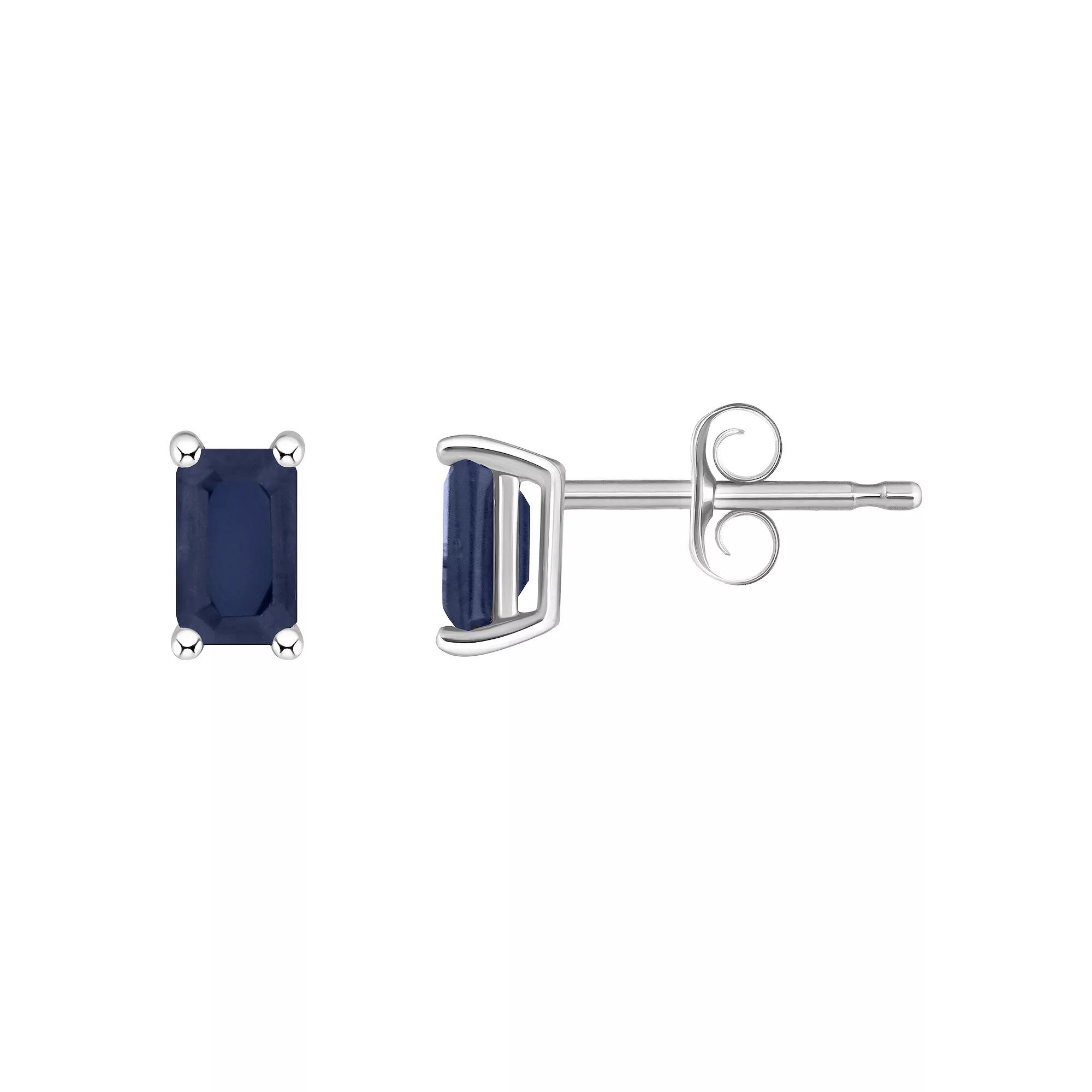 Celebration Gems 14k White Gold Emerald Cut Birthstone Stud Earrings, Women's, Blue Sep Product Image