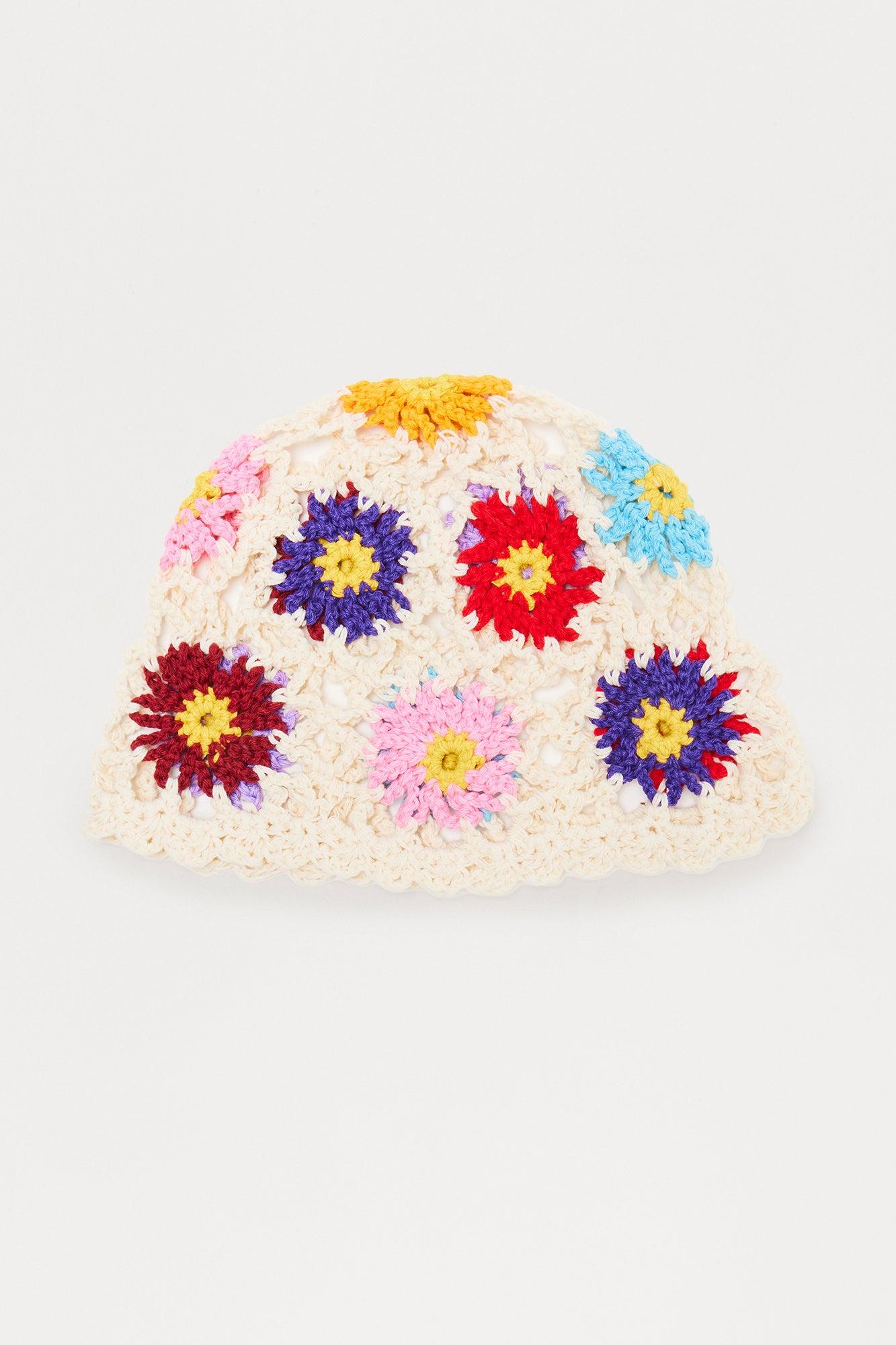 Floral Crochet Beanie - White/combo Product Image