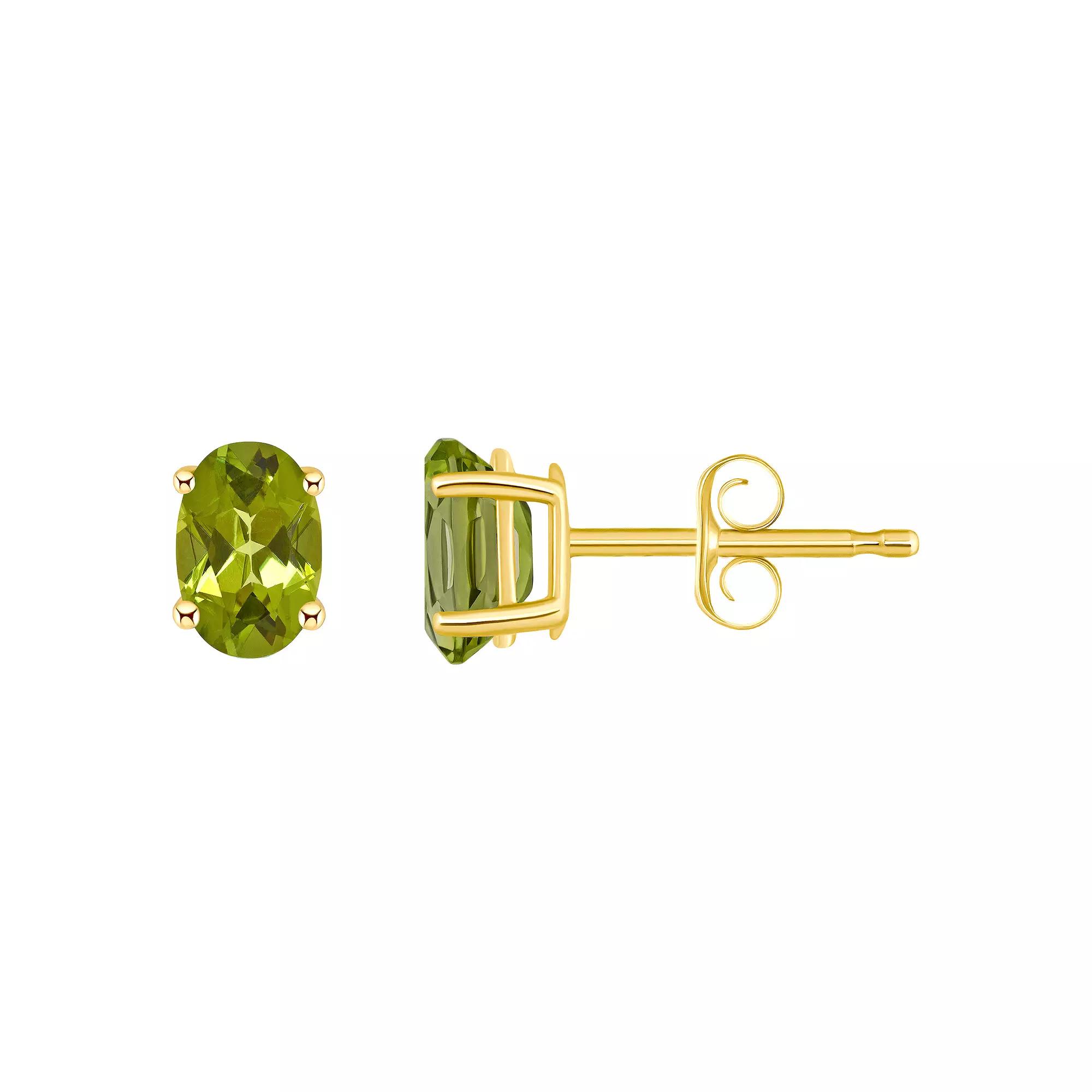 Celebration Gems 14k Gold Oval Gemstone Stud Earrings, Women's, Peridot Product Image
