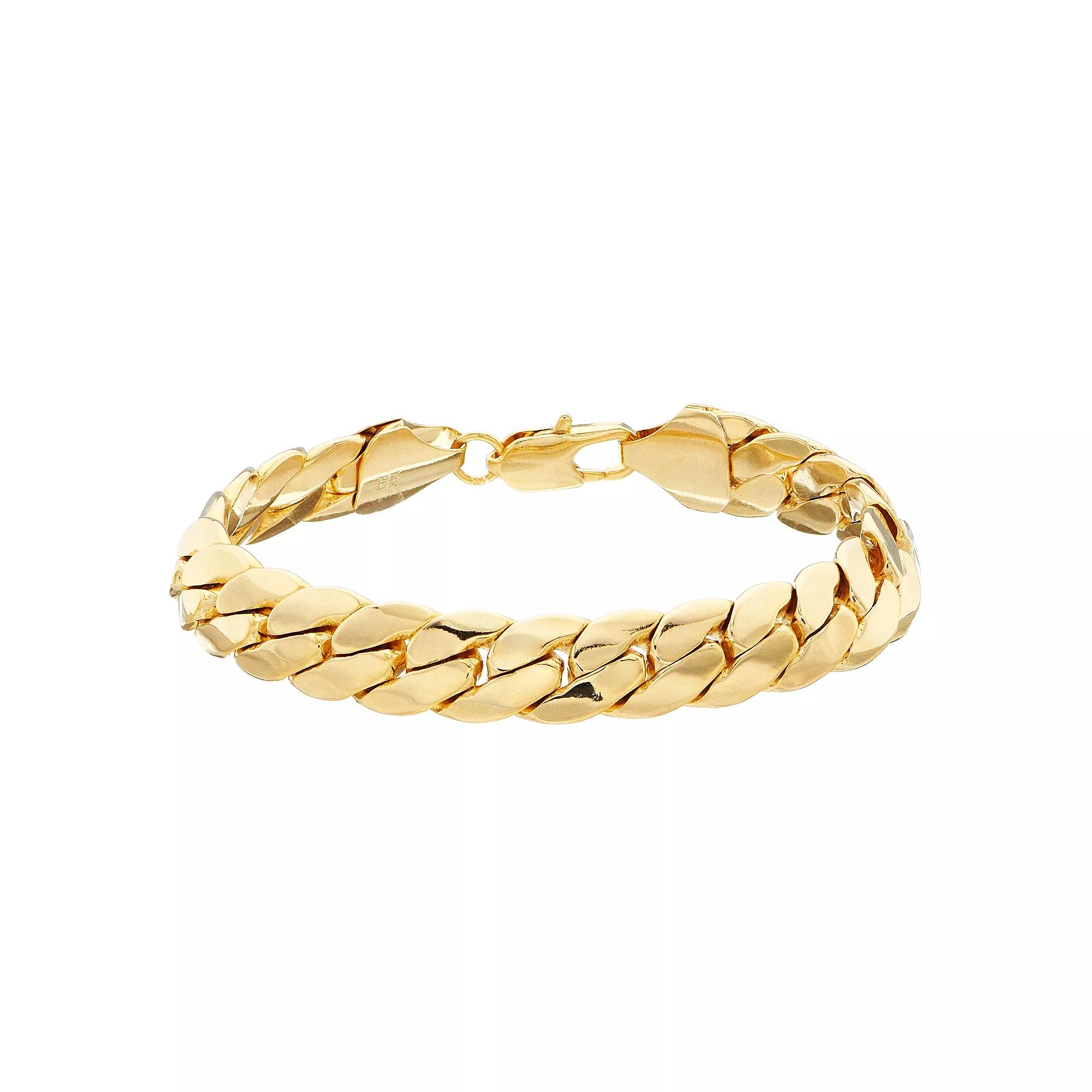 Men's 14k Gold Plated Cuban Chain Bracelet, Size: 8.5", Gold Tone Product Image