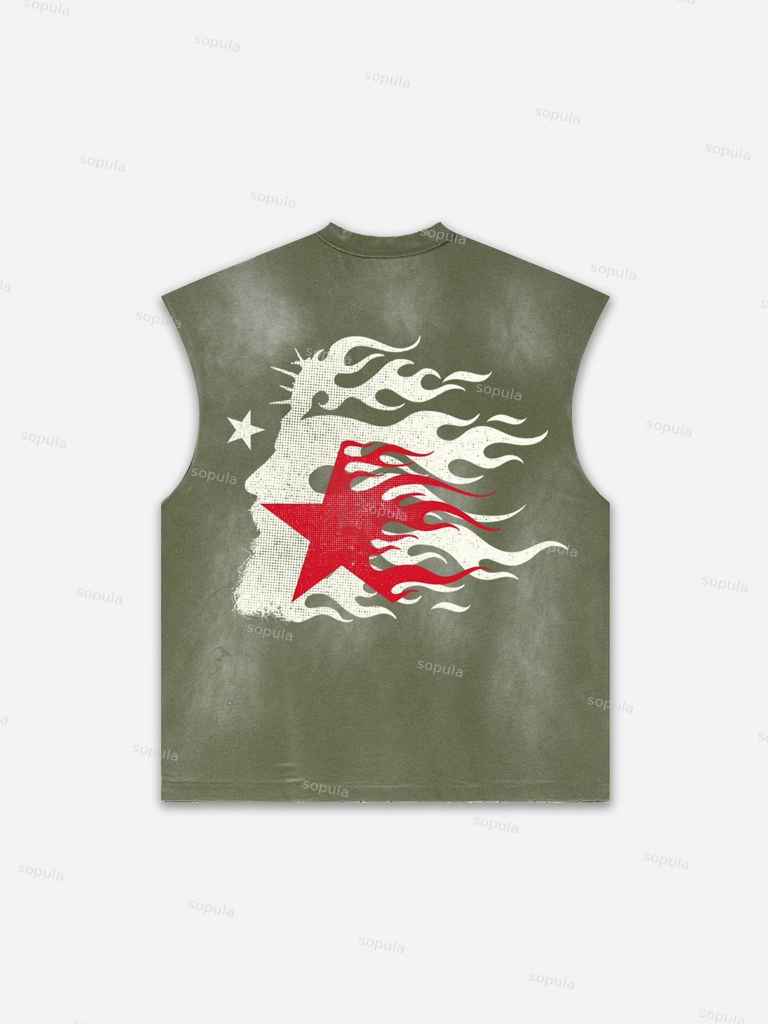 Flame Jesus Silhouette Network Vintage Graphic Men's Washed Tank Top Sleeveless Shirts Product Image