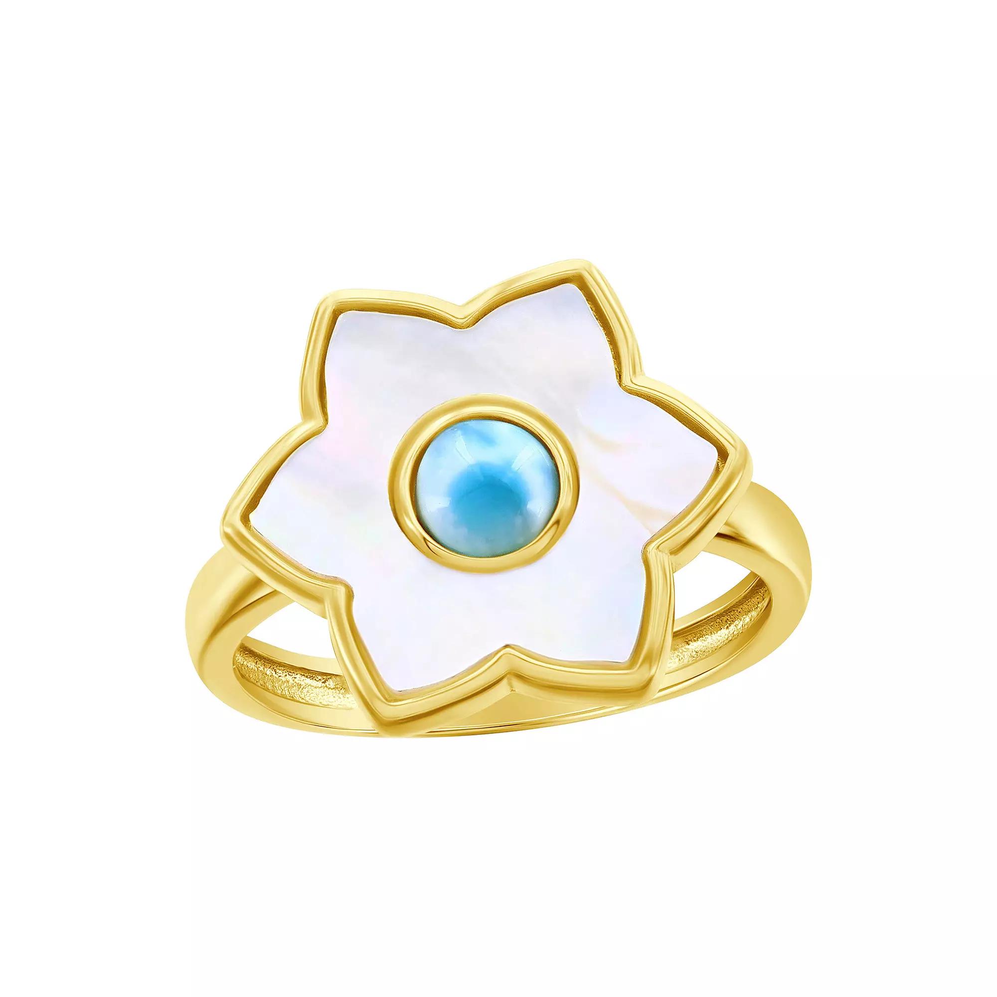 Nautica Rocks 14k Gold Over Sterling Silver Larimar and Mother-of-Pearl Flower Ring, Women's, Size: 7, Gold Tone Product Image