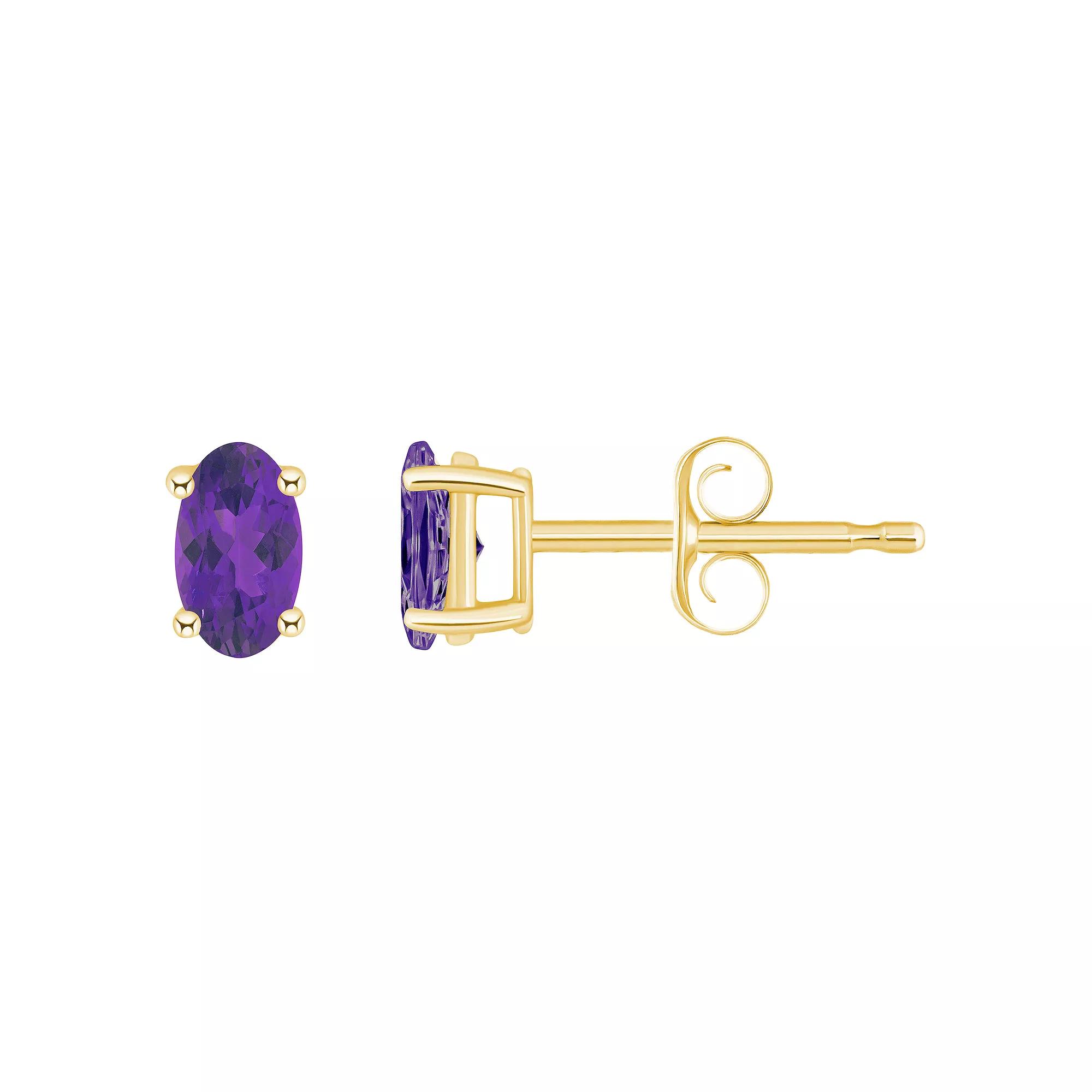 Celebration Gems 14k Gold Oval Birthstone Stud Earrings, Women's, Purple Feb Product Image