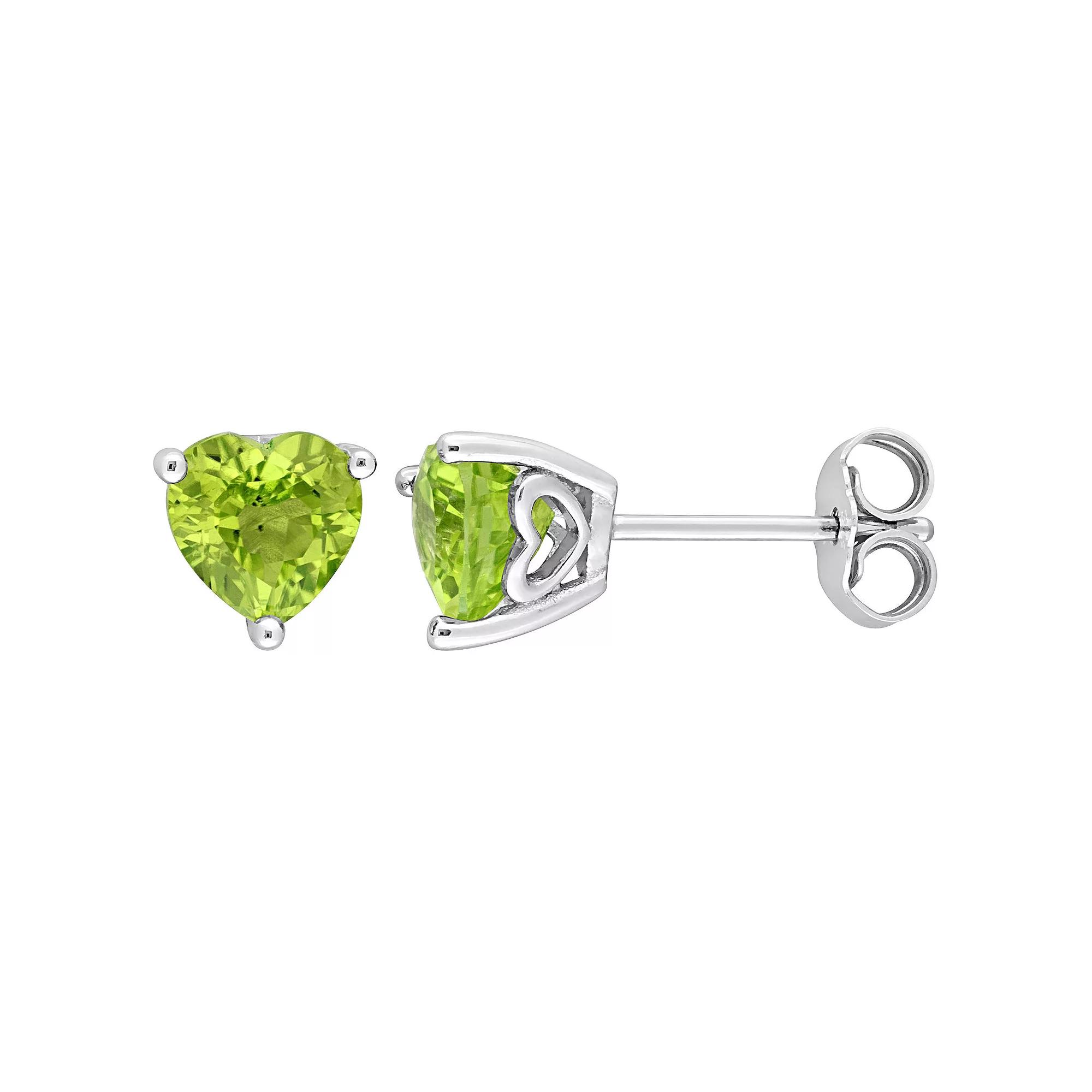 Stella Grace Sterling Silver & Gemstone Heart Stud Earrings, Women's, Peridot Product Image
