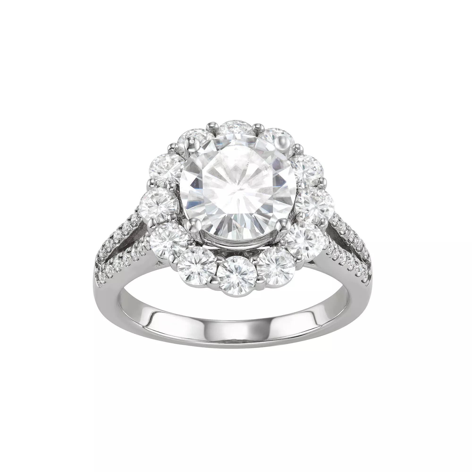 Charles & Colvard 14k White Gold 4 1/4 Carat T.W. Lab-Created Moissanite Split Shank Halo Ring, Women's, Size: 6 Product Image