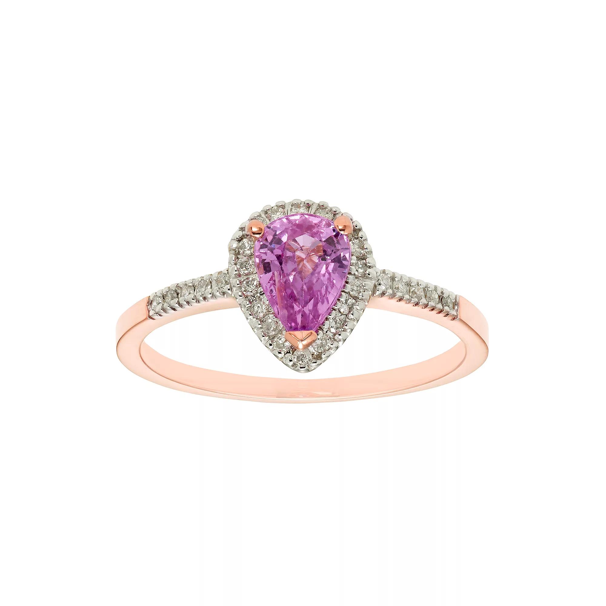 The Regal Collection 14k Gold Pink Sapphire & 1/10 Carat T.W. IGL Certified Diamond Teardrop Ring, Women's,  Product Image