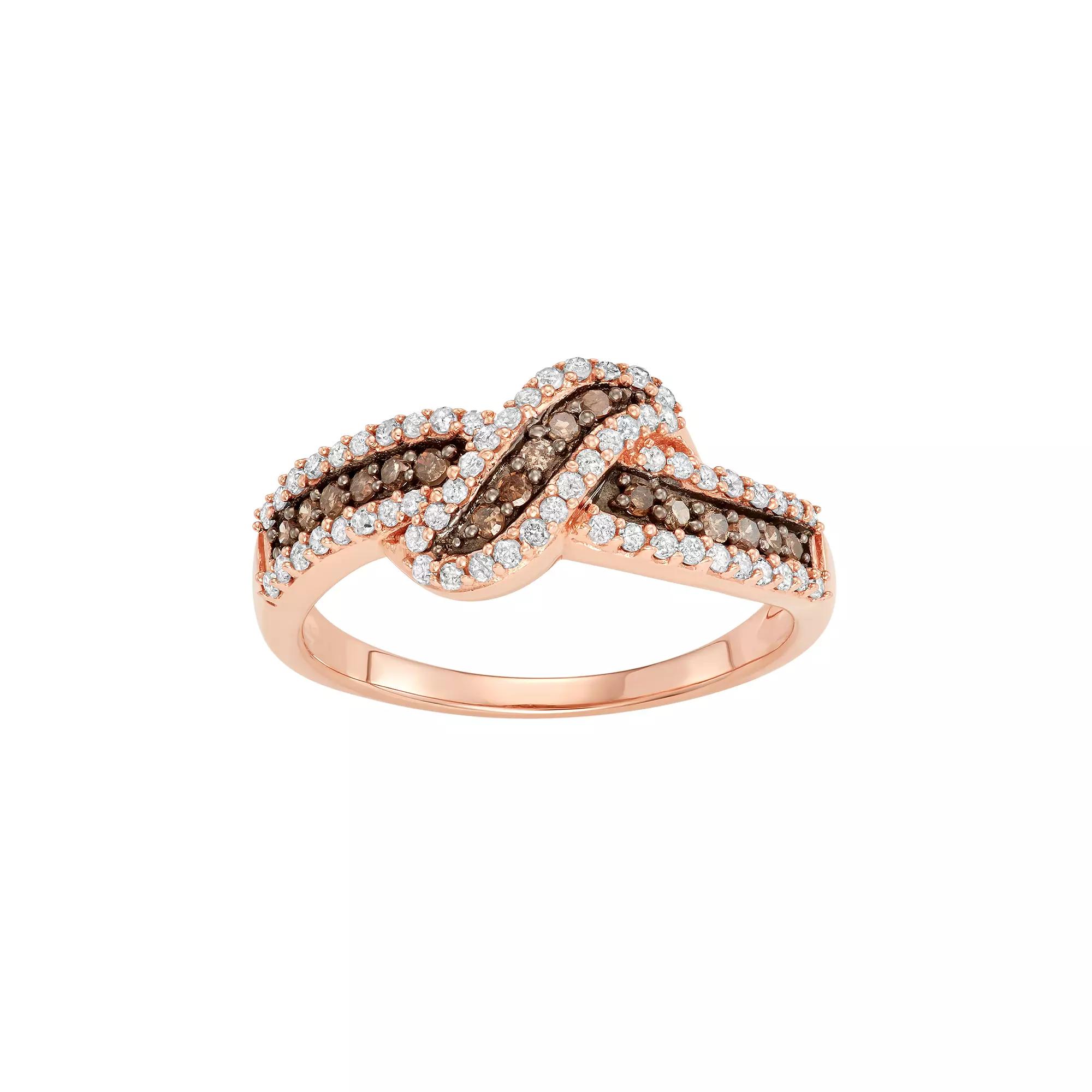 14k Rose Gold Over Silver 1/2 Carat T.W. Brown & White Diamond Ring, Women's, Size: 6, Sterling Product Image