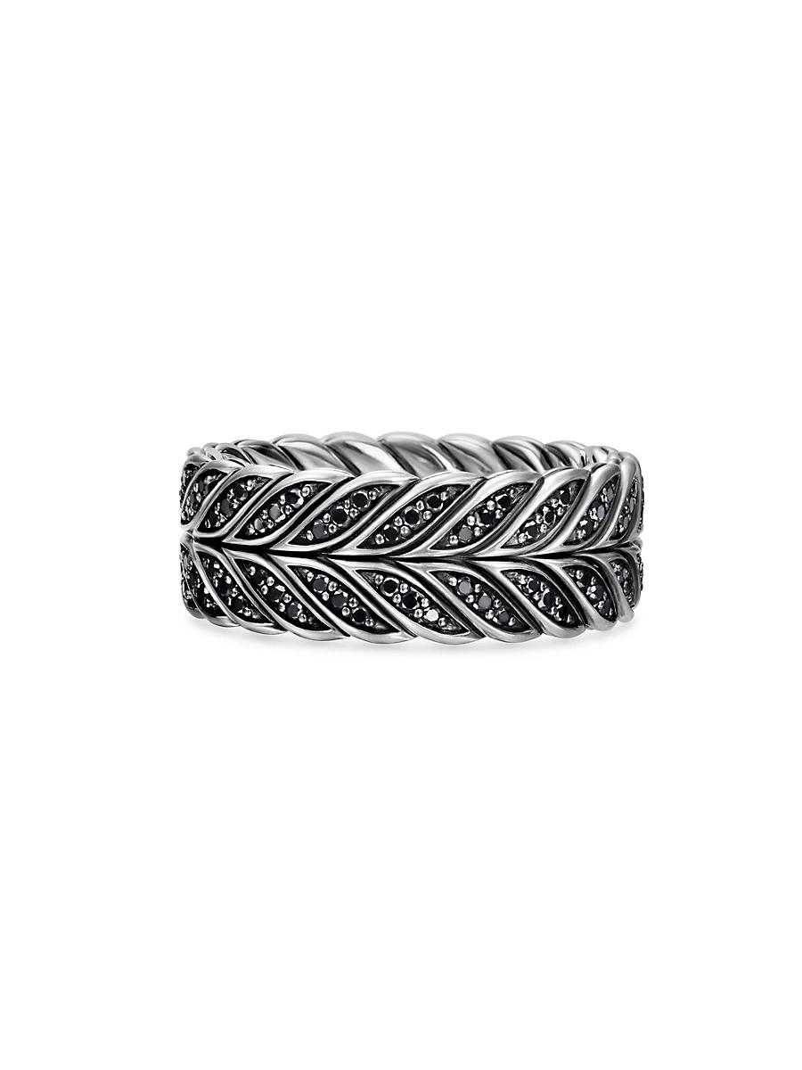 Mens Chevron Pav Band Ring in Sterling Silver Product Image