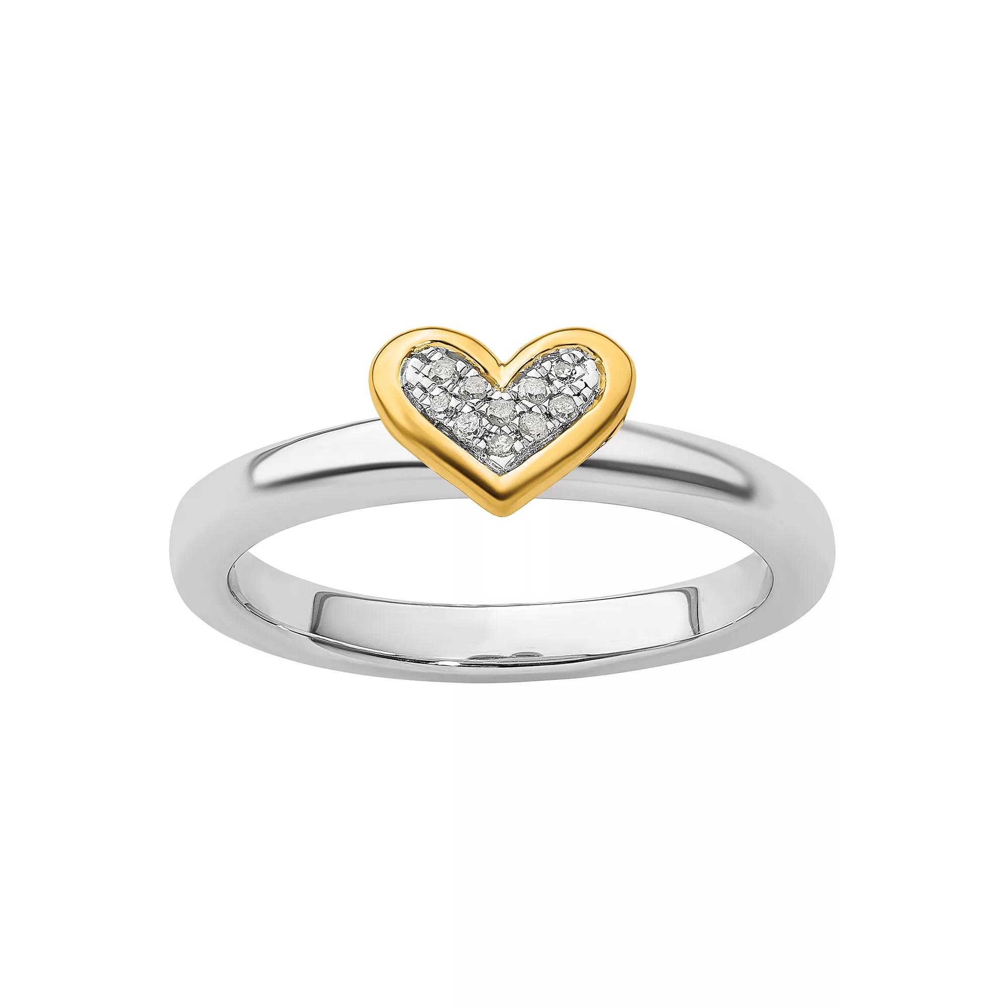 Stacks & Stones Sterling Silver Stackable Gold-plated Heart Diamond Accent Ring, Women's, Size: 8, Gold Tone Product Image