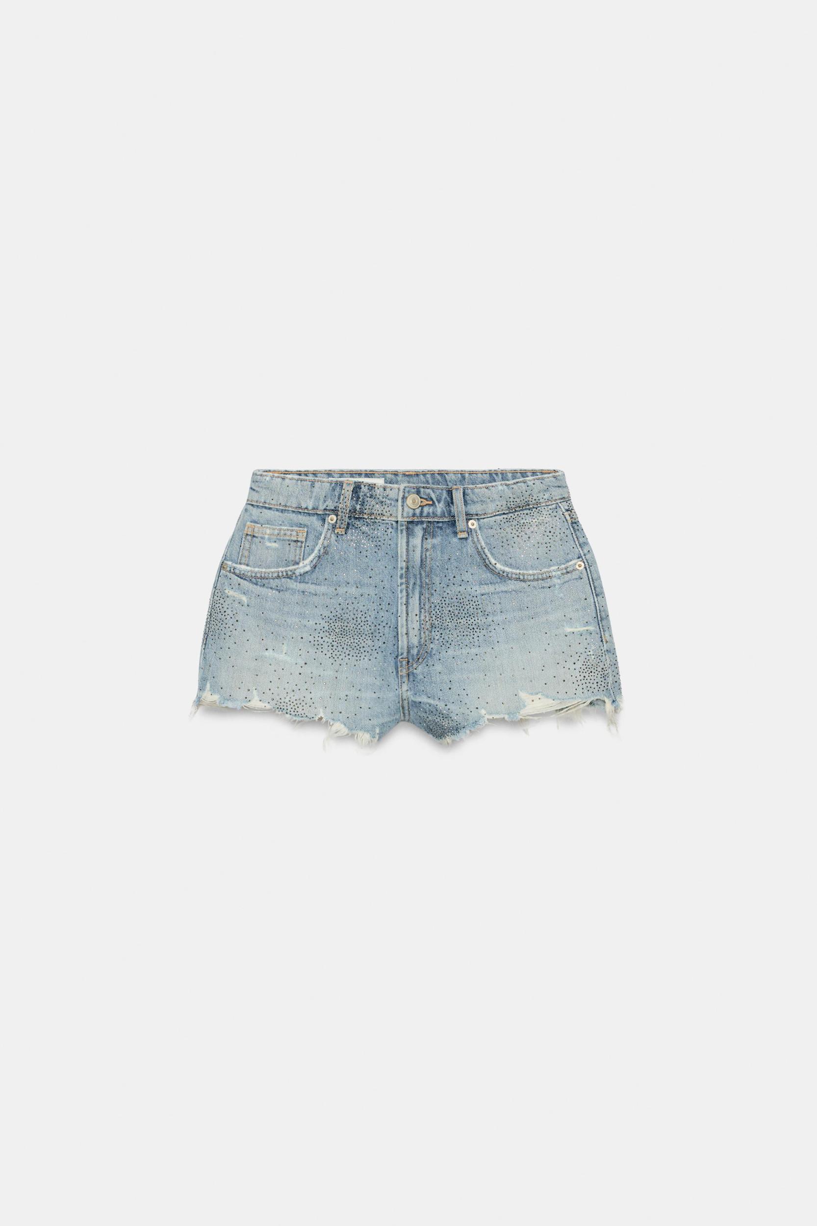 TRF HIGH-WAISTED CURVED DENIM SHORTS Product Image