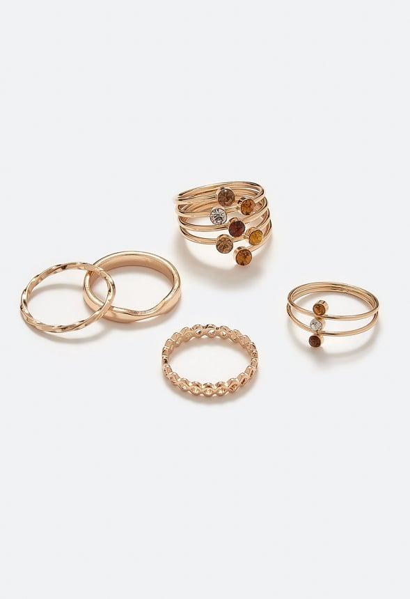 Gaia Delicate Glass Stones Wraparound Mixed Rings Pack Product Image