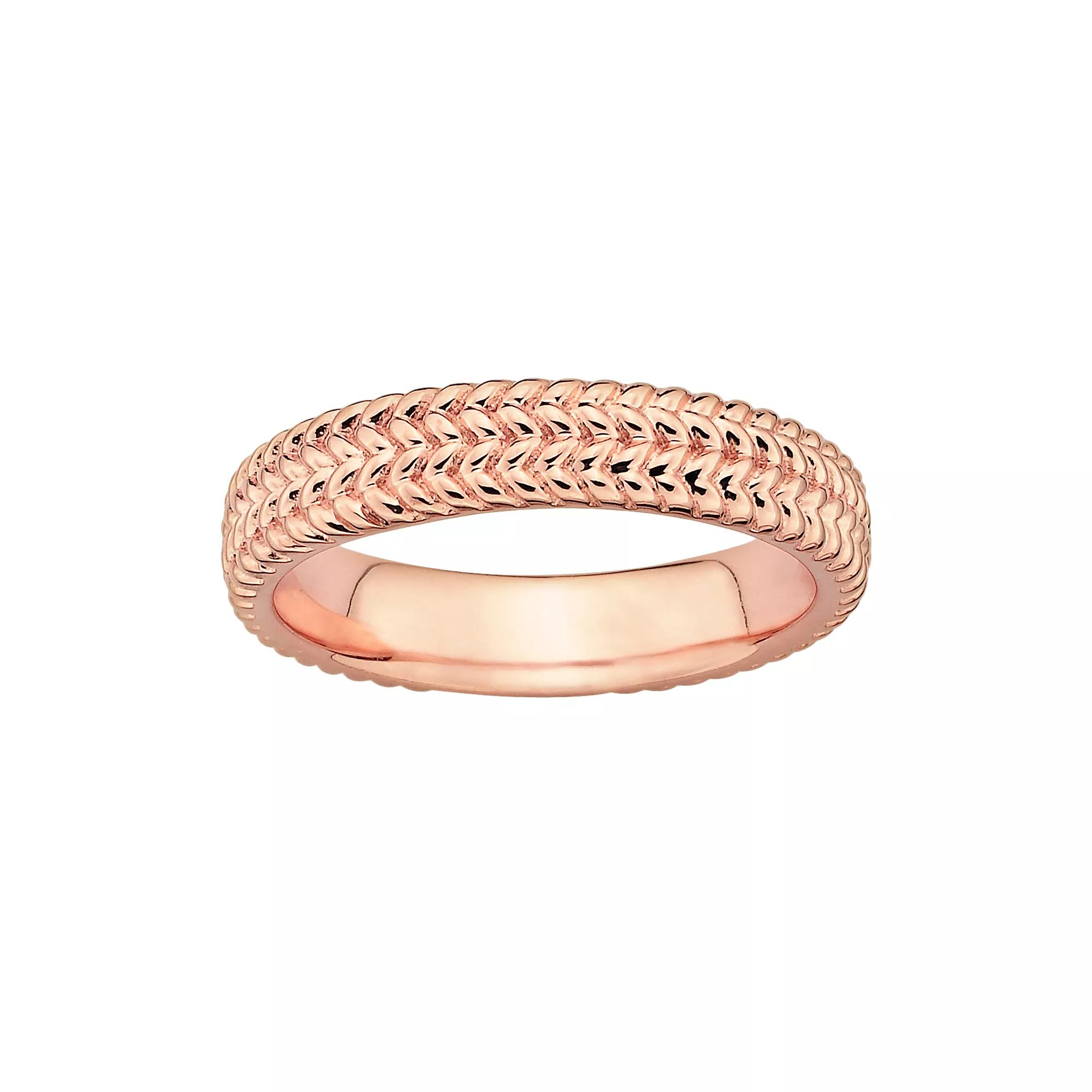 Stacks & Stones 18k Rose Gold Over Silver Herringbone Stack Ring, Women's Product Image