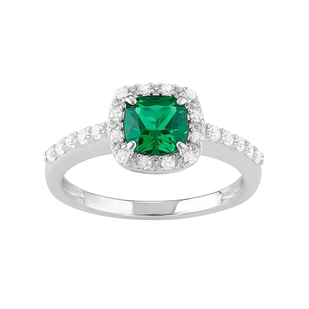 Classic Treasures Sterling Silver Lab-Created Green Spinel & Cubic Zirconia Halo Ring, Women's,  Product Image