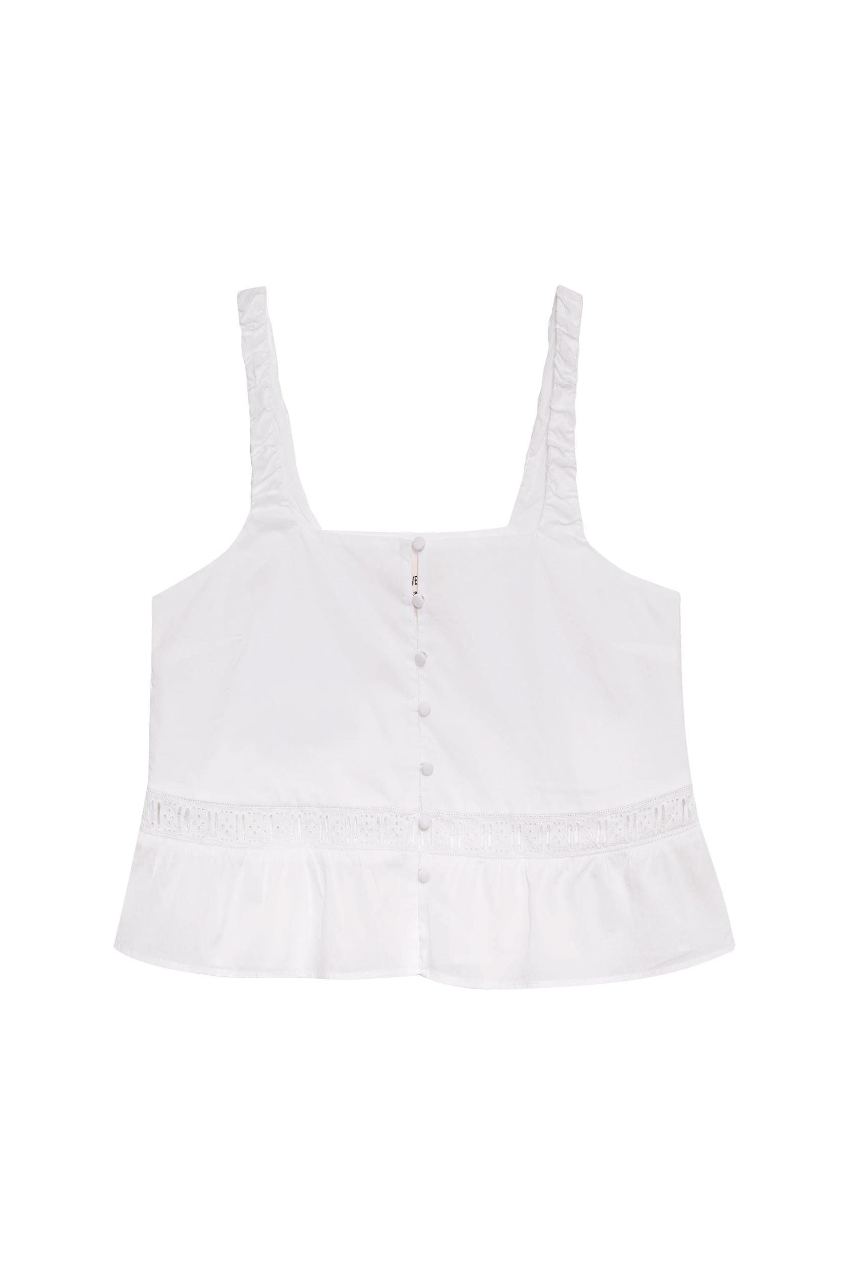 Airy Poplin Buttoned Top - White Product Image