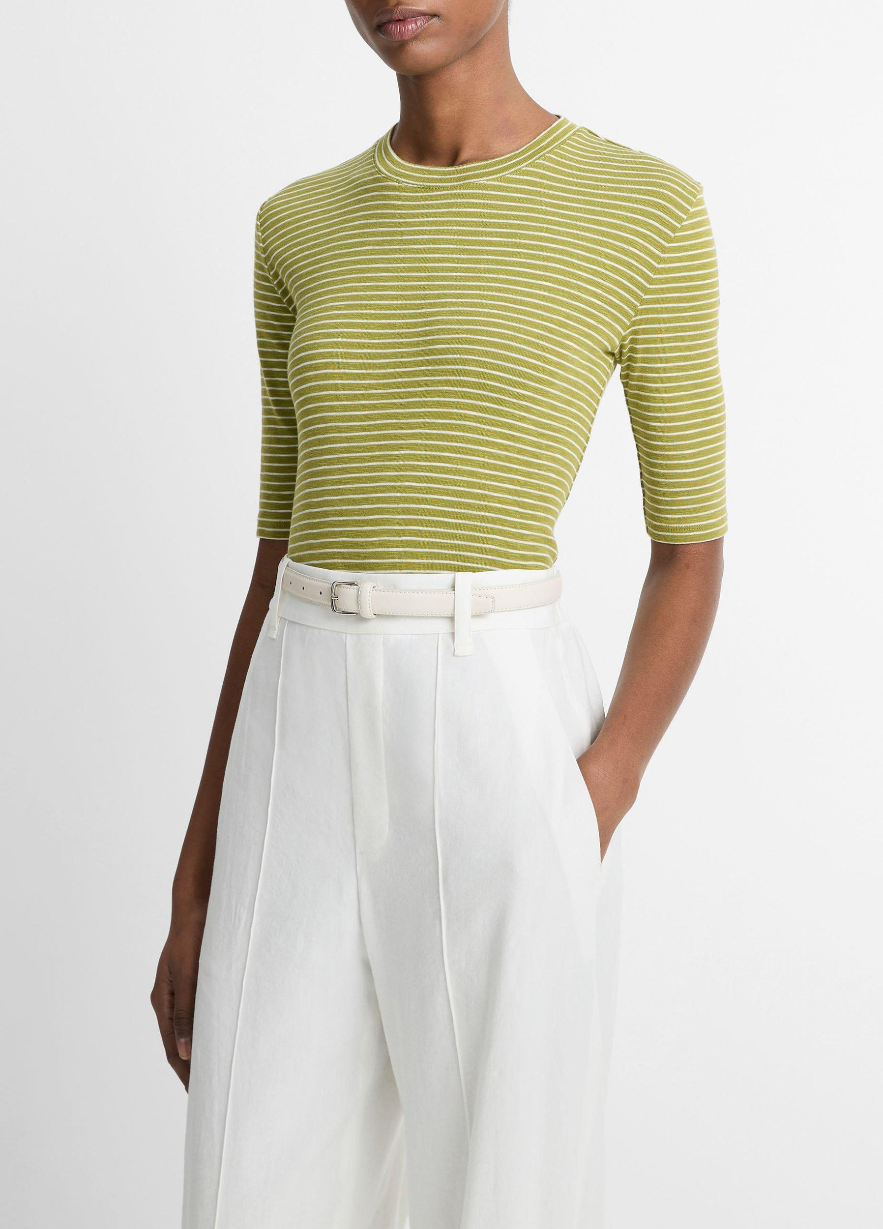 Striped Cotton-Blend Elbow-Sleeve T-Shirt Product Image