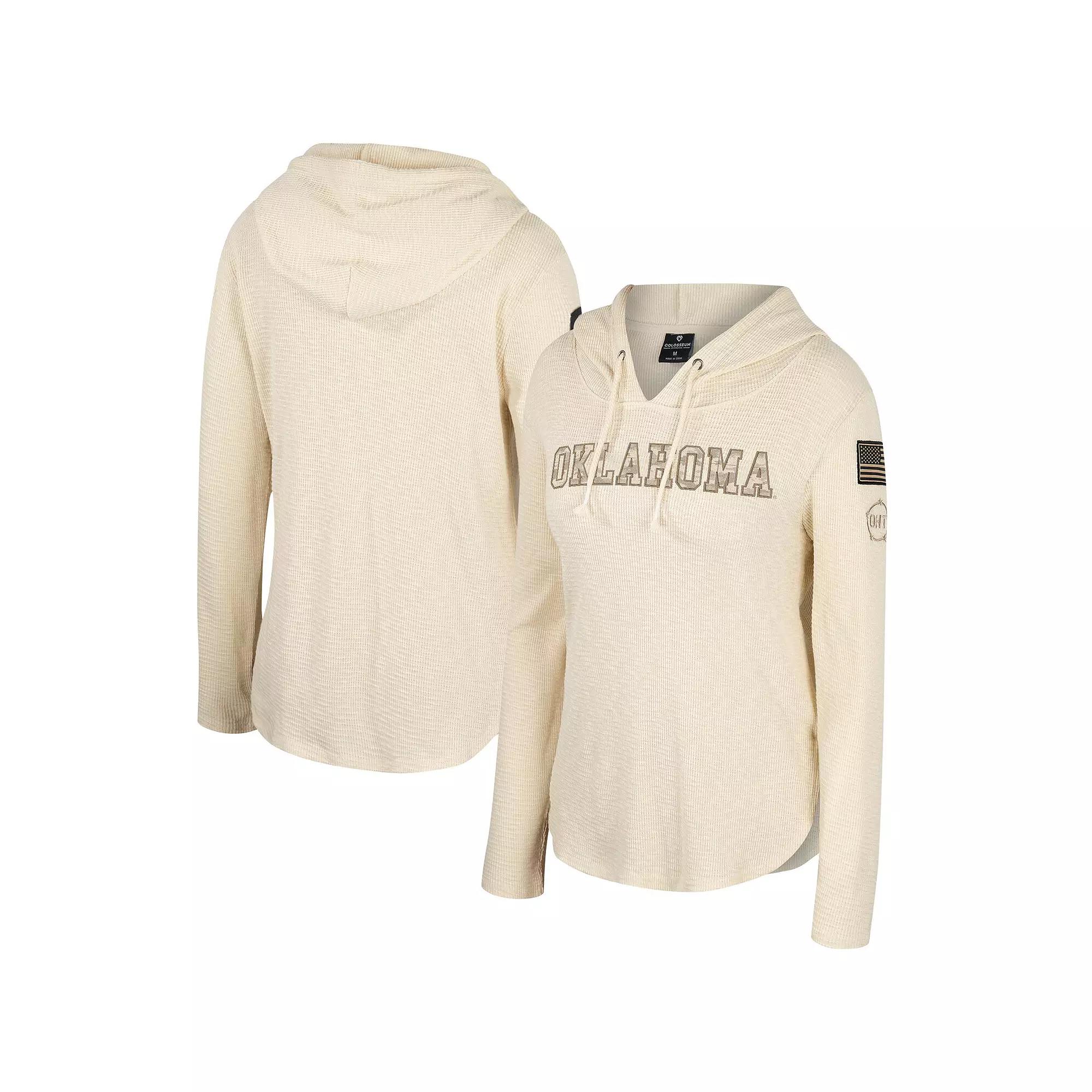Women's Colosseum Cream Oklahoma Sooners OHT Military Appreciation Casey Raglan Long Sleeve Hoodie T-Shirt,  Product Image
