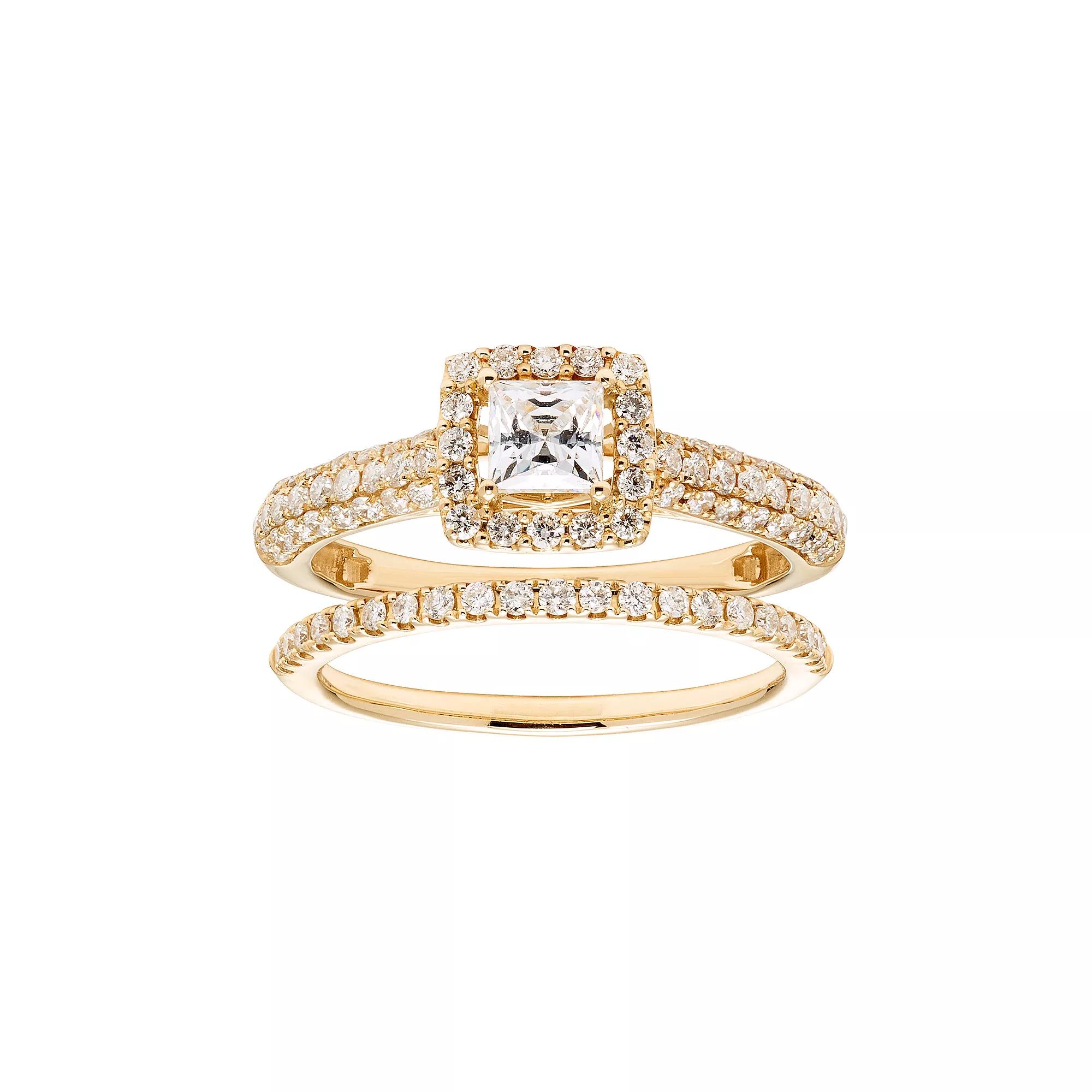 The Regal Collection 14k Gold 1 Carat T.W. IGL Certified Diamond Square Halo Engagement Ring Set, Women's,  Product Image