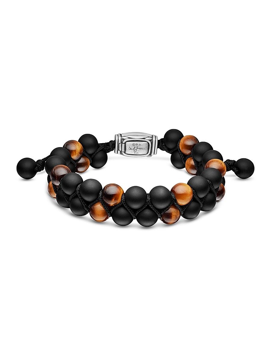 Mens Spiritual Beads Two Row Woven Bracelet with Black Onyx and Tigers Eye Product Image