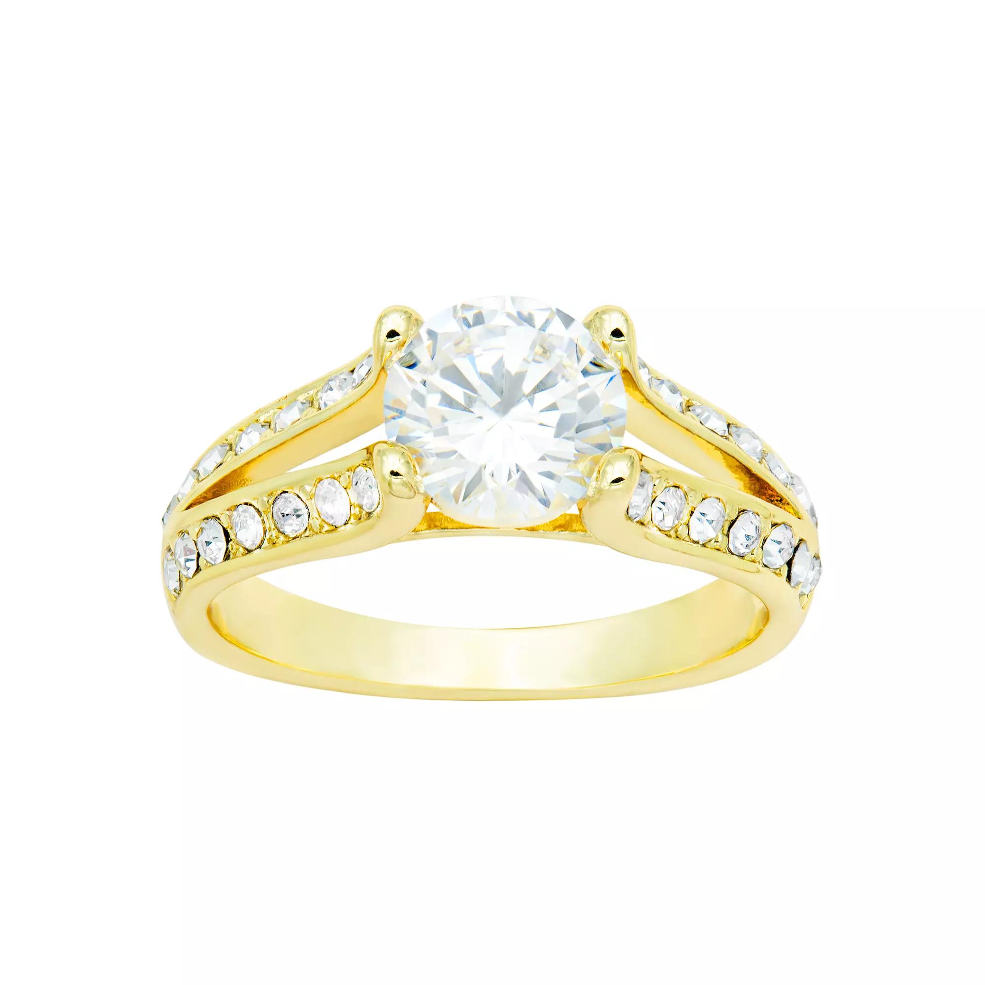 City Luxe Gold Tone Cubic Zirconia Split Shank Engagement Ring, Women's, Size: 9, Gold Tone Clear Product Image