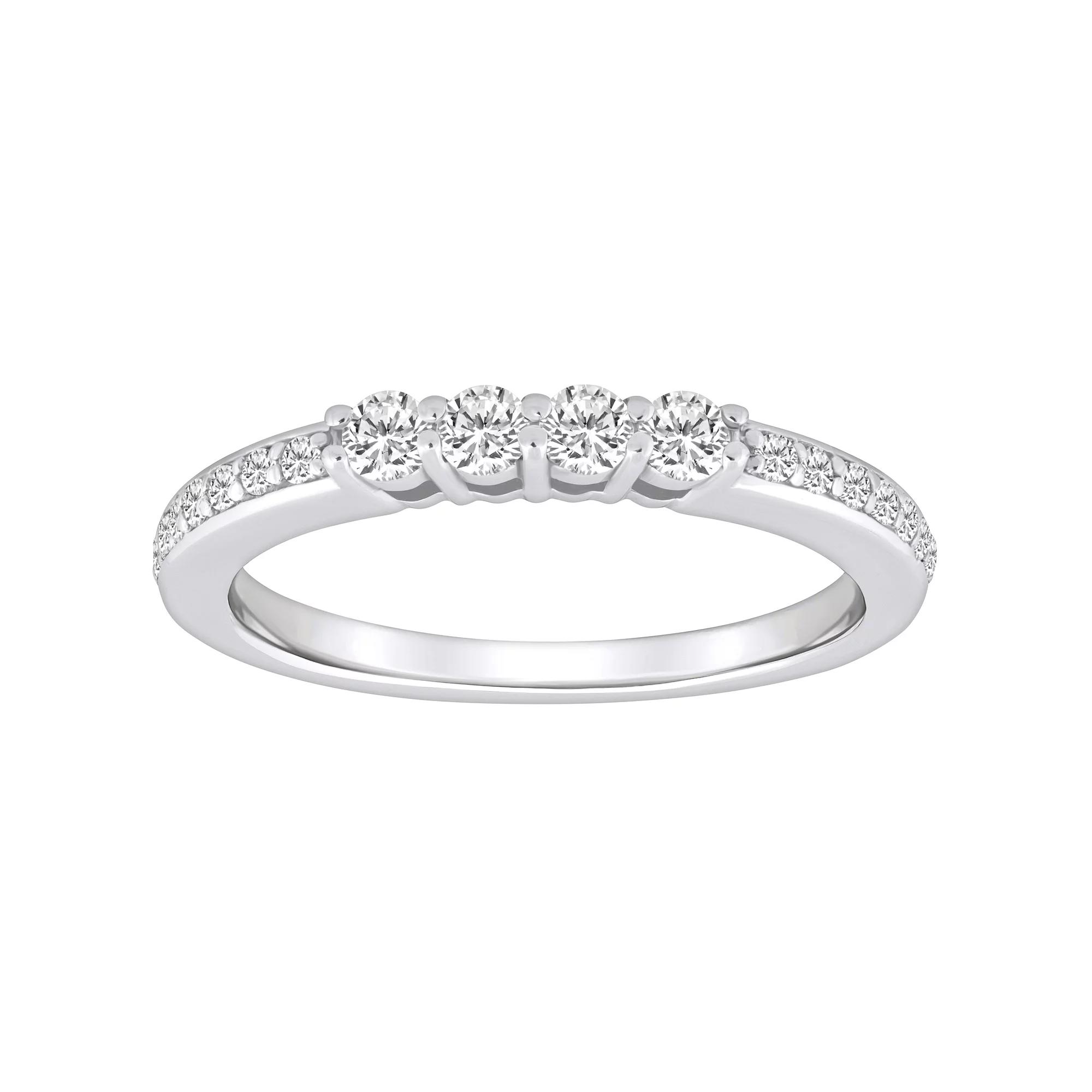 Alyson Layne 14k Gold 3/8 Carat T.W. Diamond 4-Stone & Pave Band Wedding Ring, Womens 14k White Gold Product Image