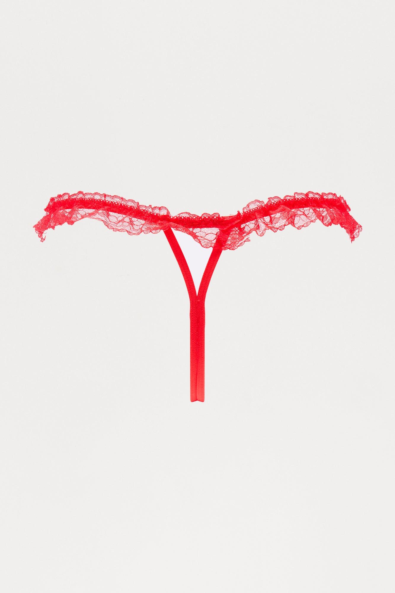 Portia Rhinestone Crotchless Thong Panty - Red Female Product Image