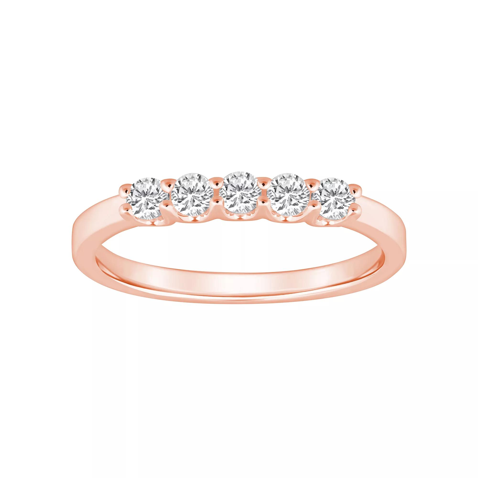 Alyson Layne 14k Gold 1/3 Carat T.W. Diamond 5-Stone Wedding Band, Women's, Size: 6.50, Pink Product Image