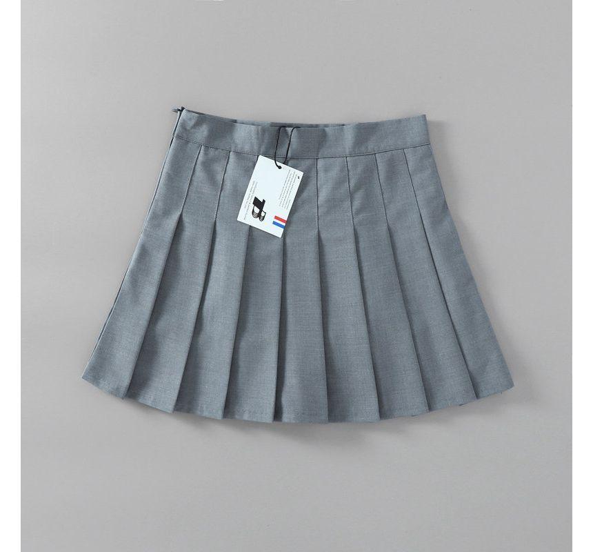 High Waist Plain Pleated Mini A-Line Skirt Product Image