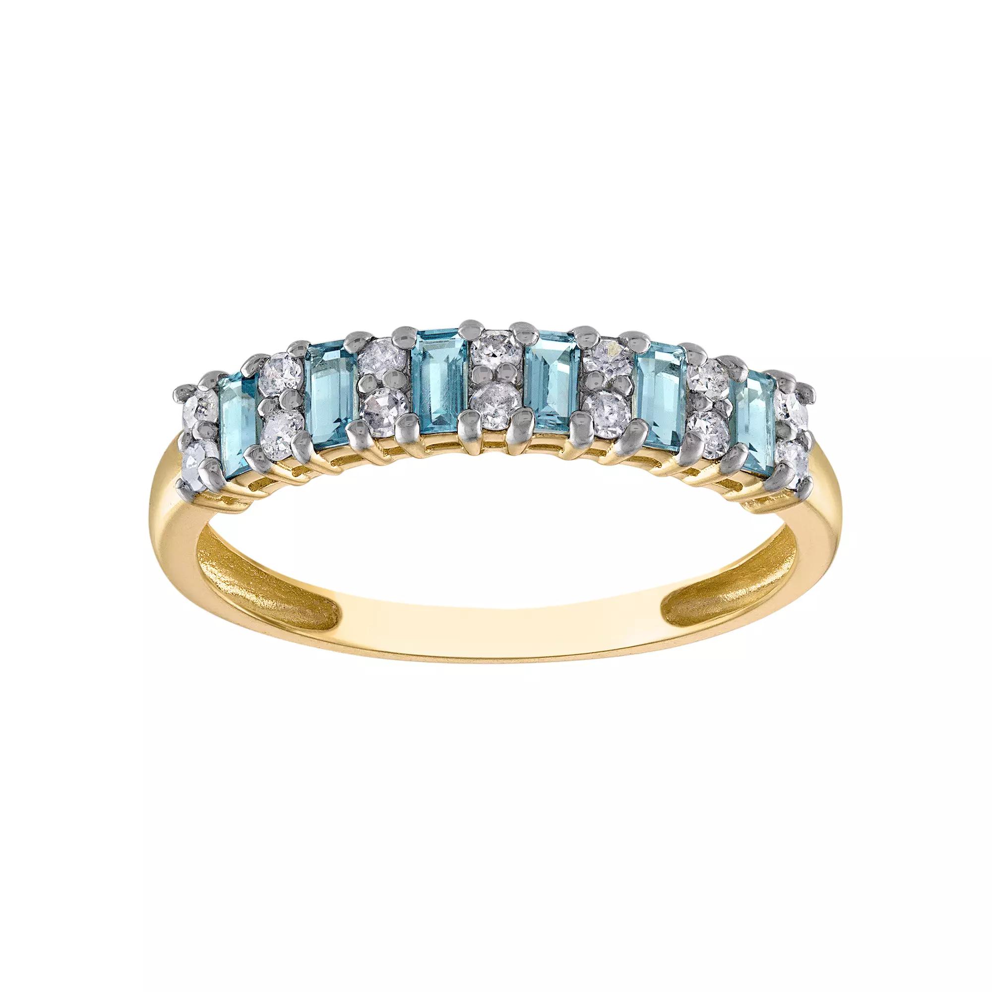 Tiara 10k Gold Gemstone & 1/5 Carat T.W. Diamond Ring, Womens London Blue Topaz Product Image