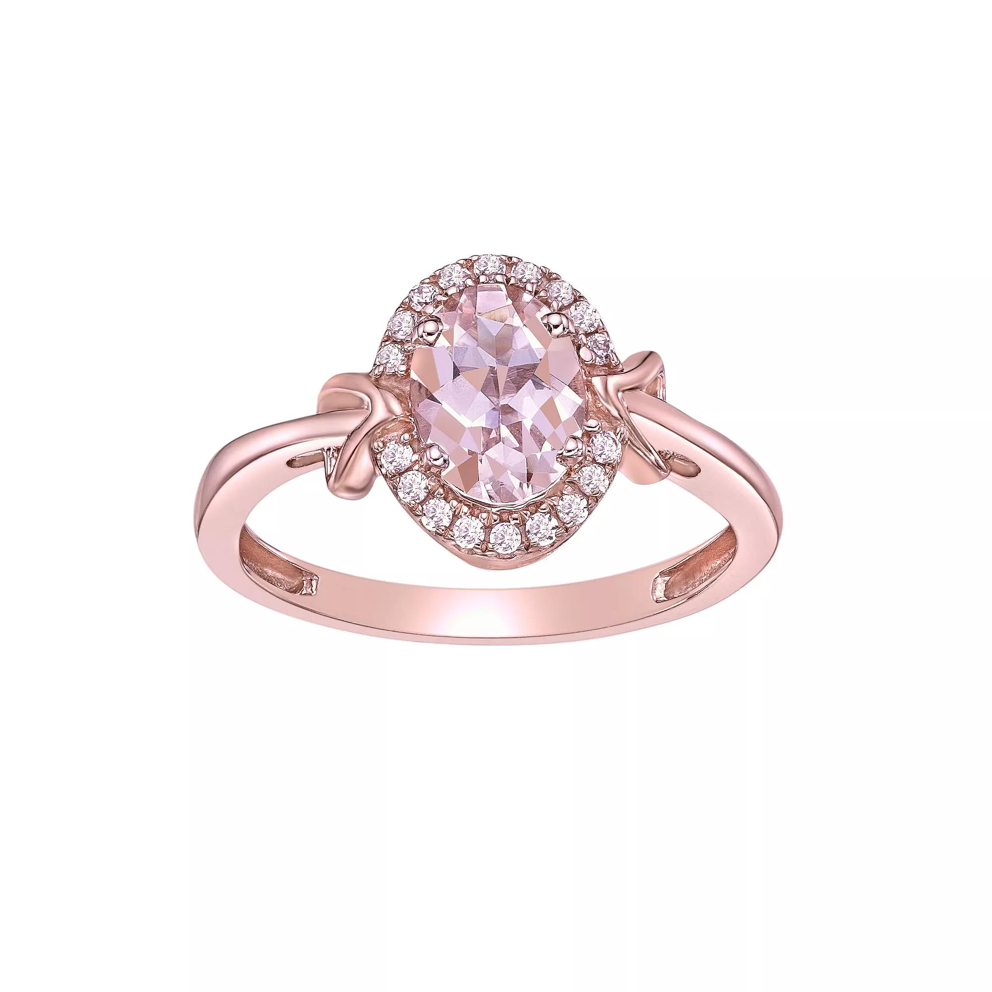 Gemminded 10k Rose Gold Morganite & 1/10 Carat T.W. Diamond Halo Ring, Women's,  Product Image