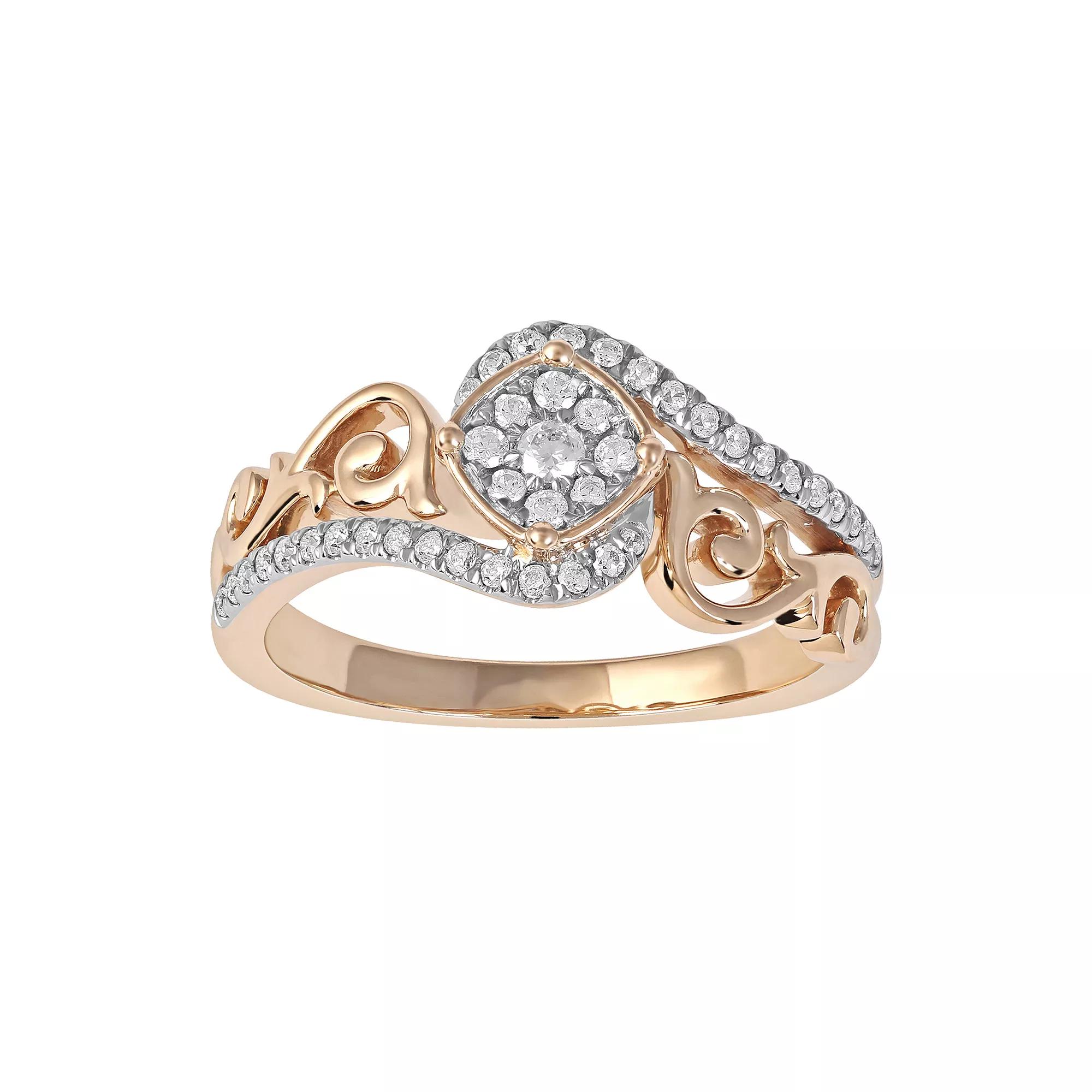 DeCouer Sterling Silver 1/4 Carat T.W. Diamond Bypass Promise Ring, Womens Rose Gold Tone Product Image