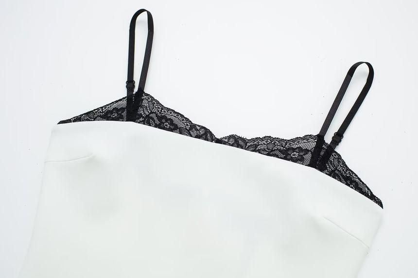 Spaghetti Strap Lace Trim Mini Bodycon Dress Product Image