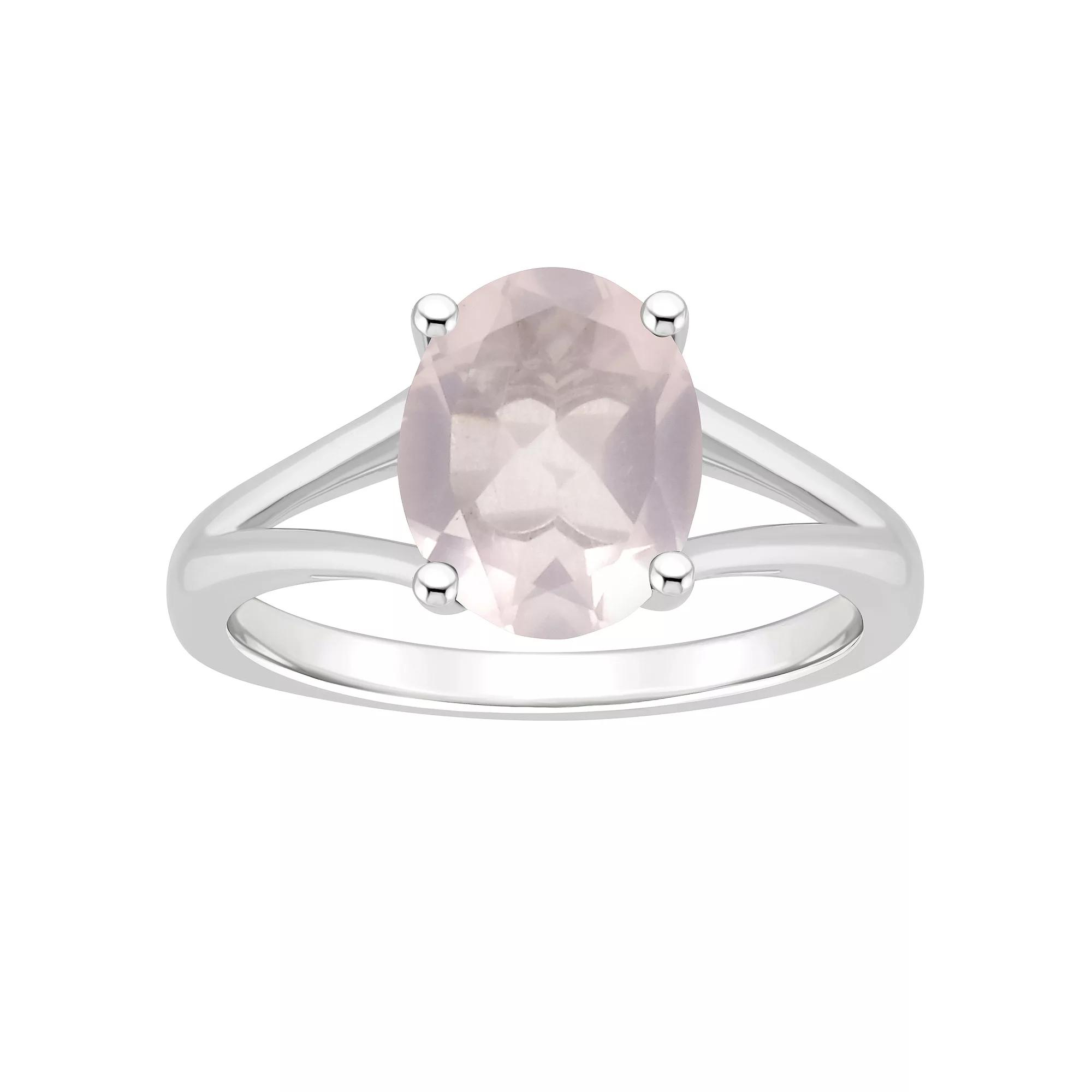 Alyson Layne Sterling Silver 10 mm x 8 mm Oval Gemstone Split Shank Solitaire Ring, Women's, Size: 9, Pink Quartz Product Image