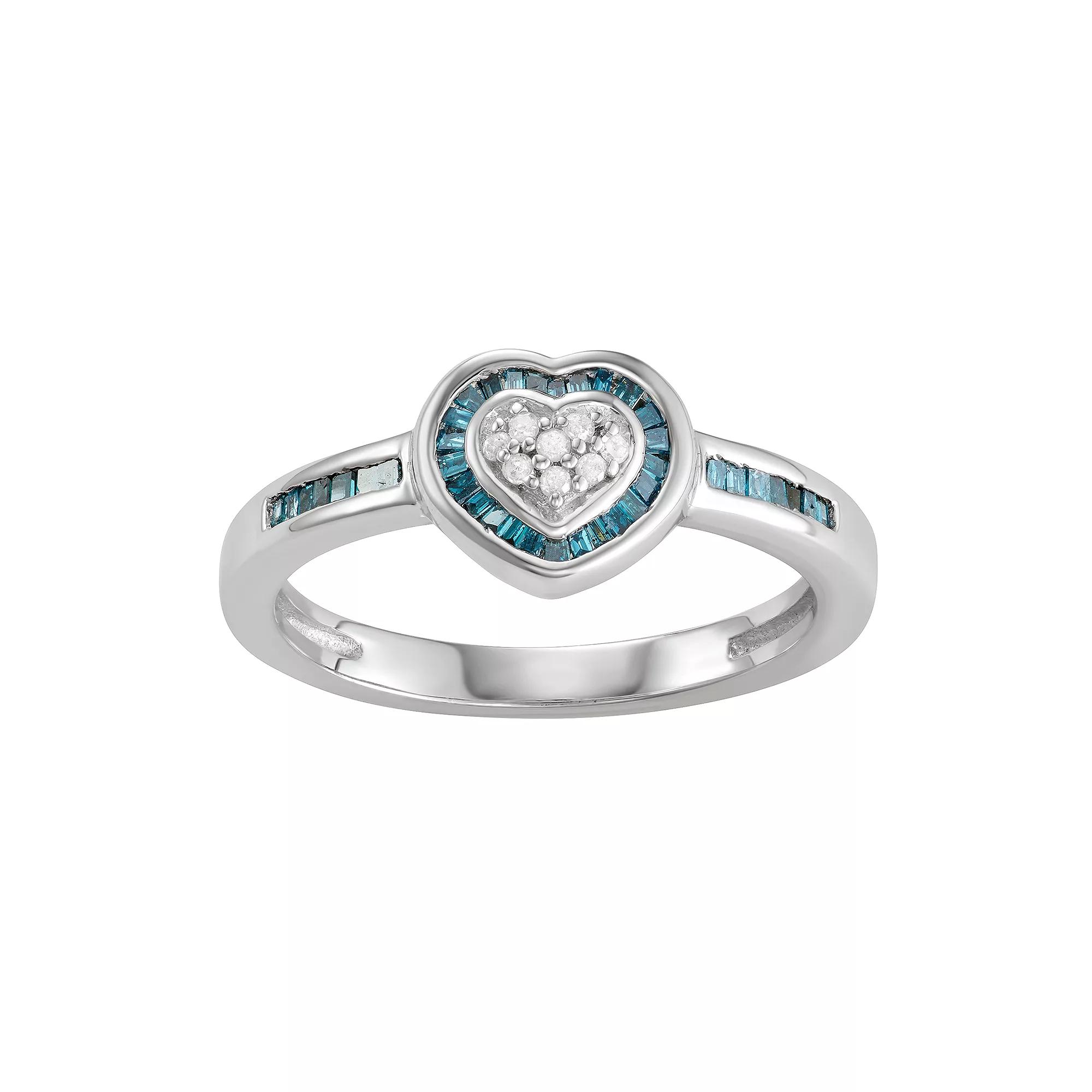 Jewelexcess Sterling Silver Blue & White Diamond Accent Heart Ring, Women's, Size: 7, Silvertone Product Image