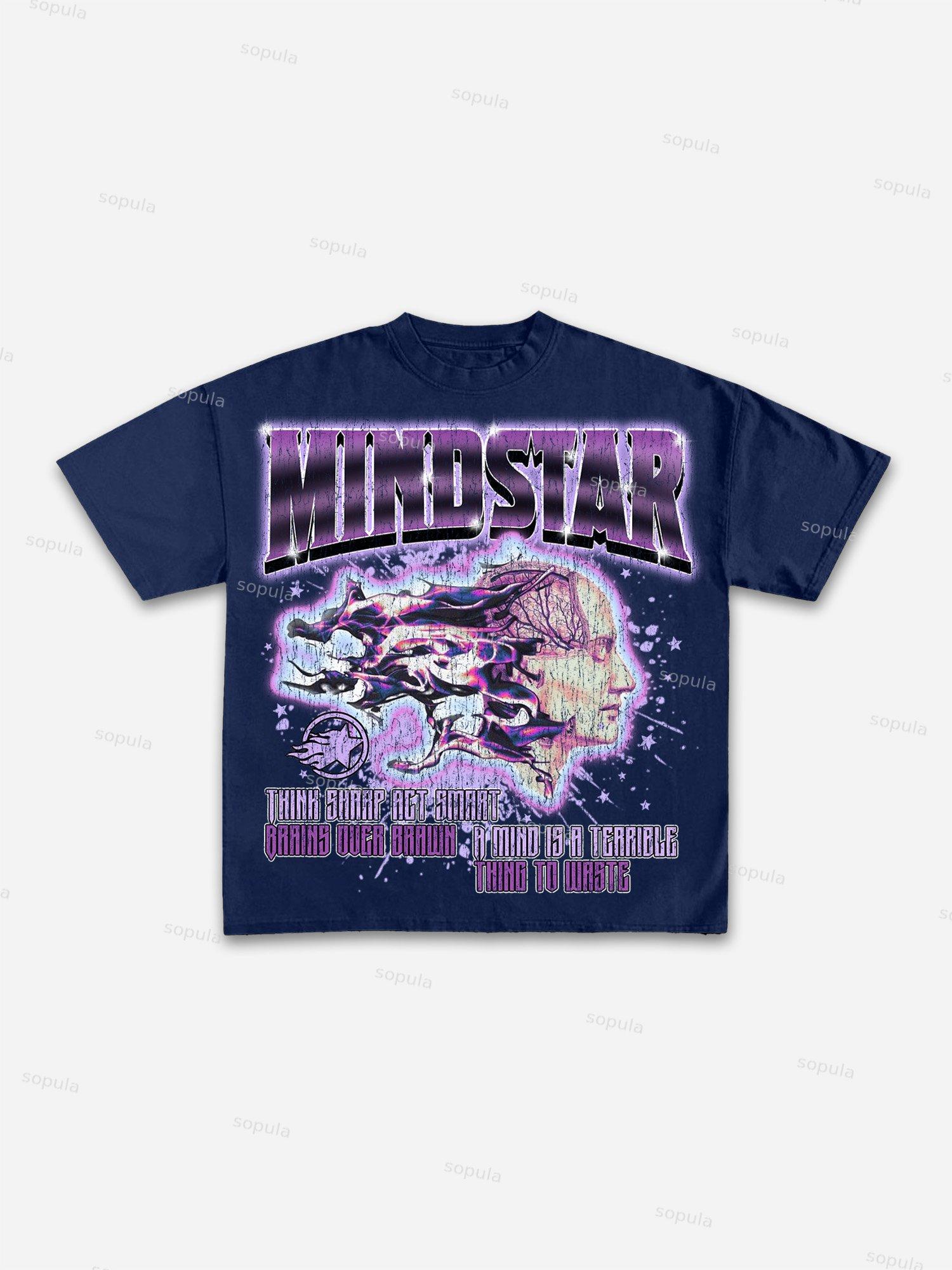 Mindstar-Burning Thinking-Retro Pattern Printing Cotton T-Shirt Product Image