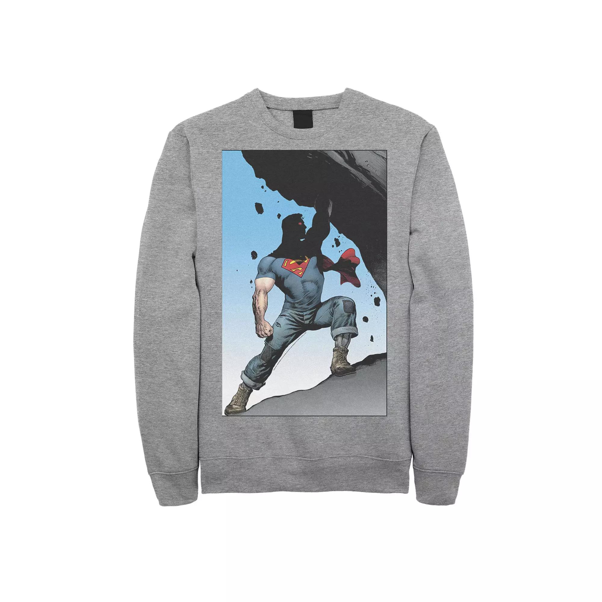 Men's DC Comics Superman Power Lift Comic Poster Sweatshirt, Size: Large, Athletic Grey Product Image