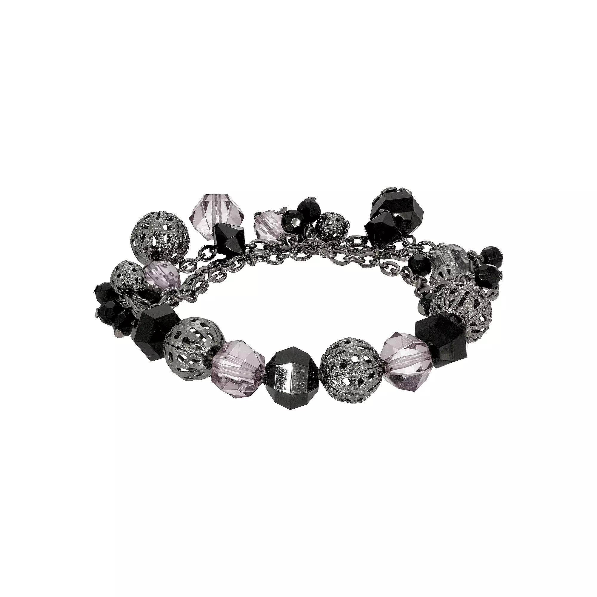 1928 Black Tone Black Beaded Stretch Bracelet, Womens Product Image