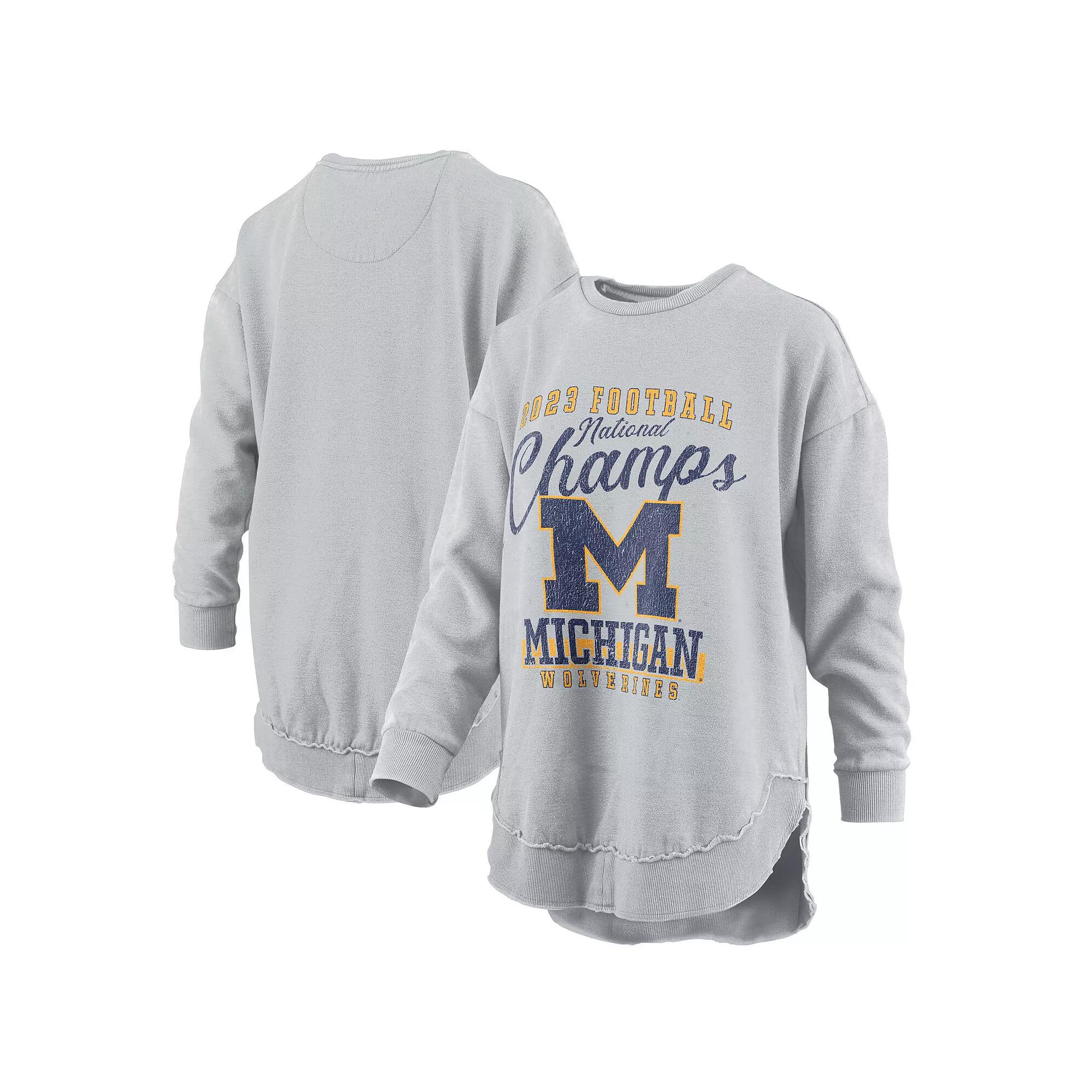 Women's Pressbox  Gray Michigan Wolverines College Football Playoff 2023 National Champions Poncho Pullover Sweatshirt, Size: Small, Grey Product Image