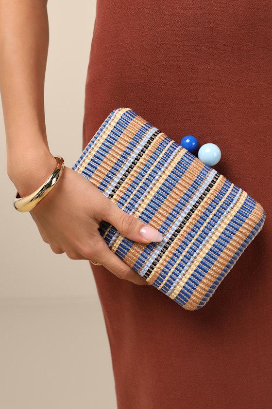 August Blue Striped Woven Clutch Product Image
