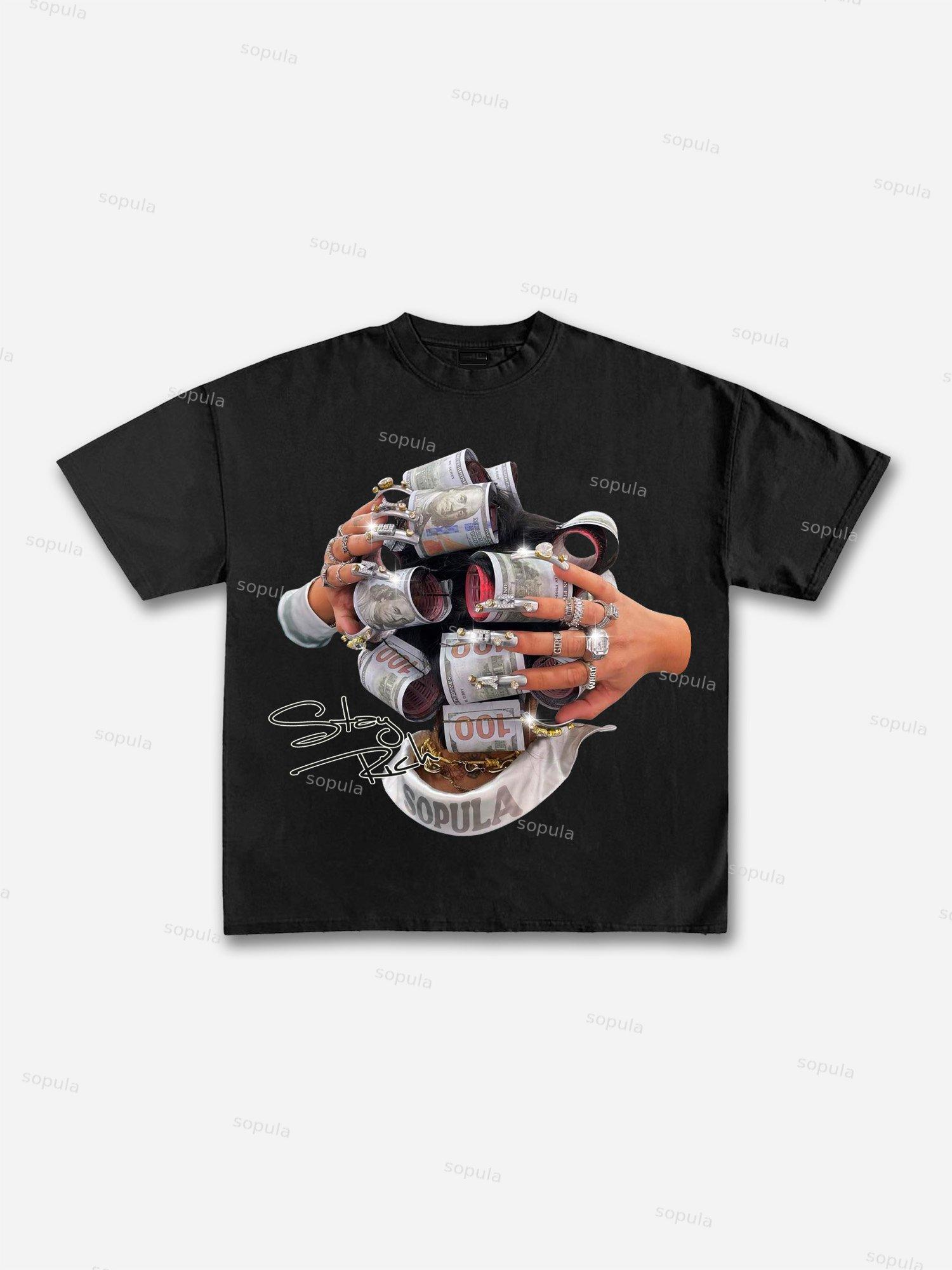 Stay Rich In Street Culture Portrait Graphic Cotton T-shirt Product Image